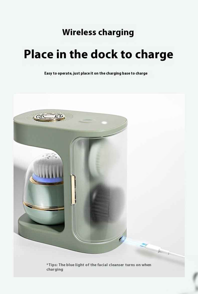 Facial Cleansing Brush with Soft, Silicone and Bamboo Charcoal Heads - Electric Deep Facial Cleansing Device