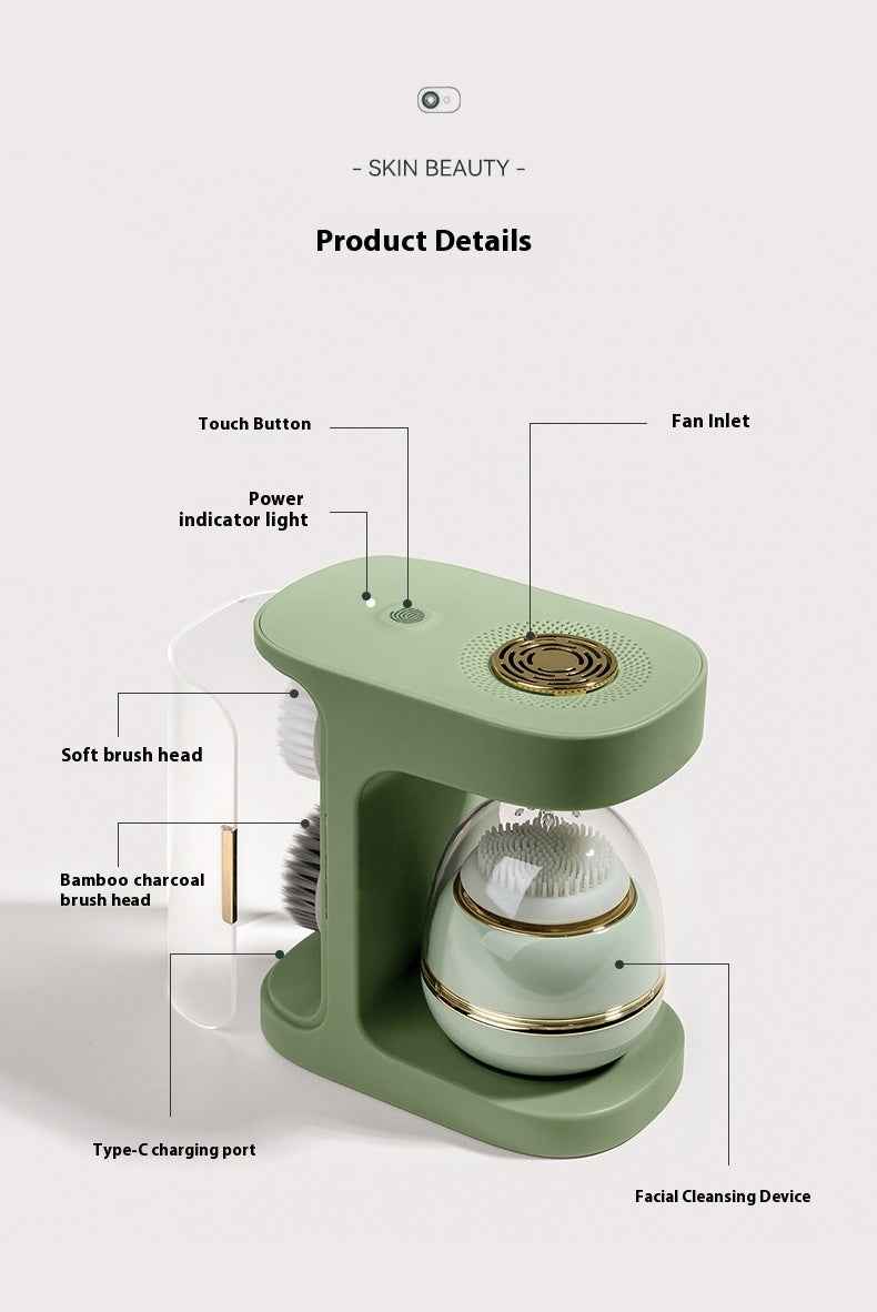 Facial Cleansing Brush with Soft, Silicone and Bamboo Charcoal Heads - Electric Deep Facial Cleansing Device