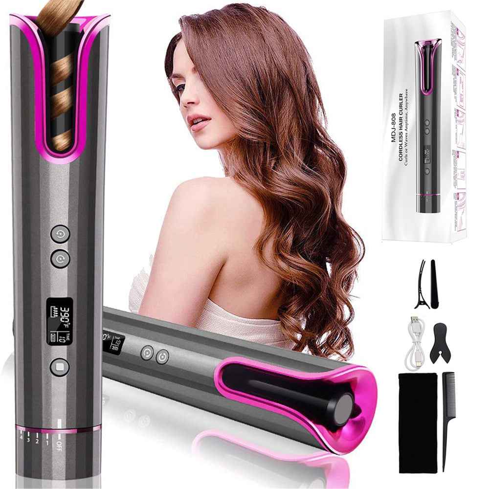 Hair Curling Iron USB Cordless Auto Ceramic Curler for Women, Wireless Hair Waver with T-Waves Technology
