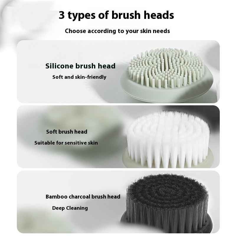 Facial Cleansing Brush with Soft, Silicone and Bamboo Charcoal Heads - Electric Deep Facial Cleansing Device