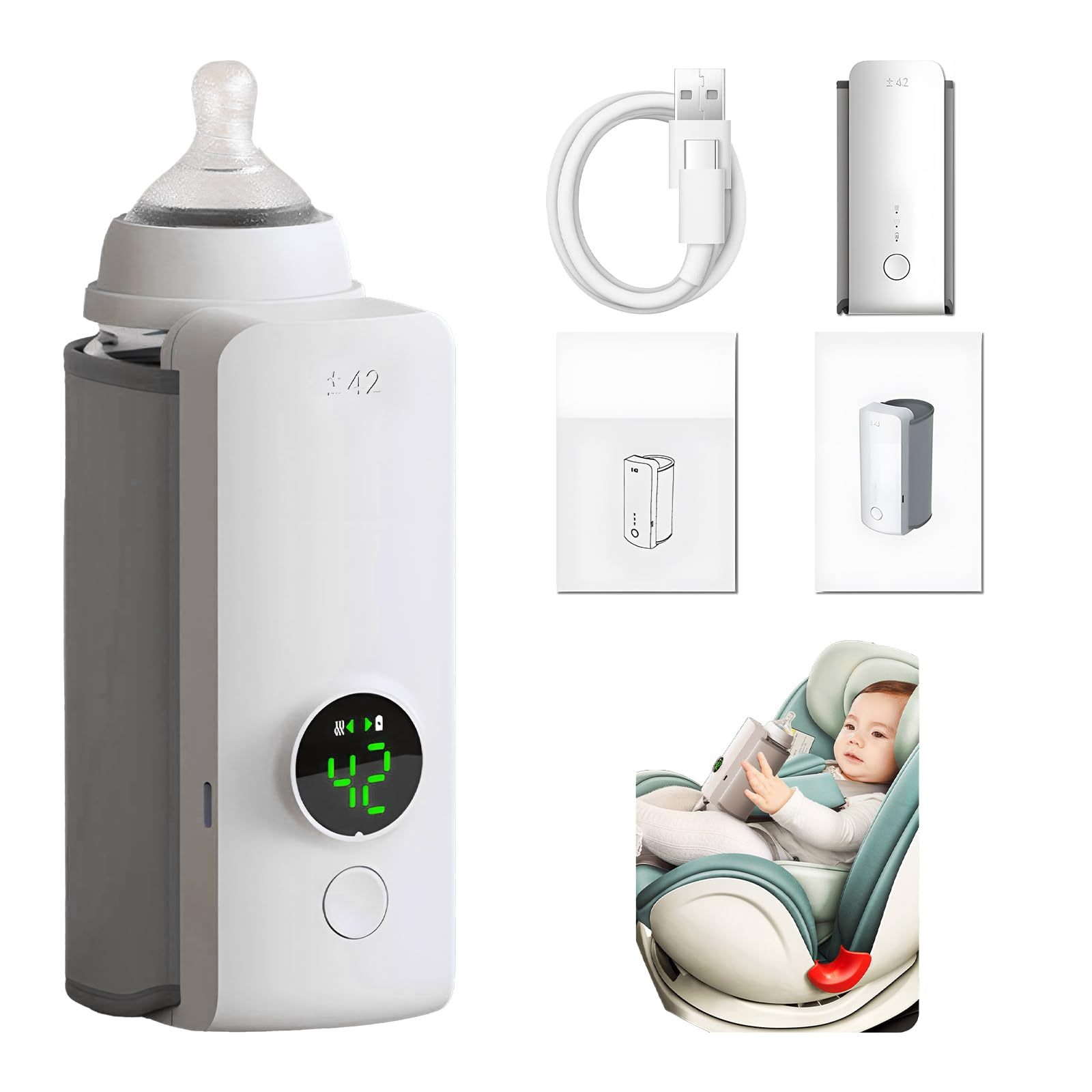 Portable Bottle Warmer USB-Charging Heater for Constant Temperature and Universal Baby Bottle Compatibility