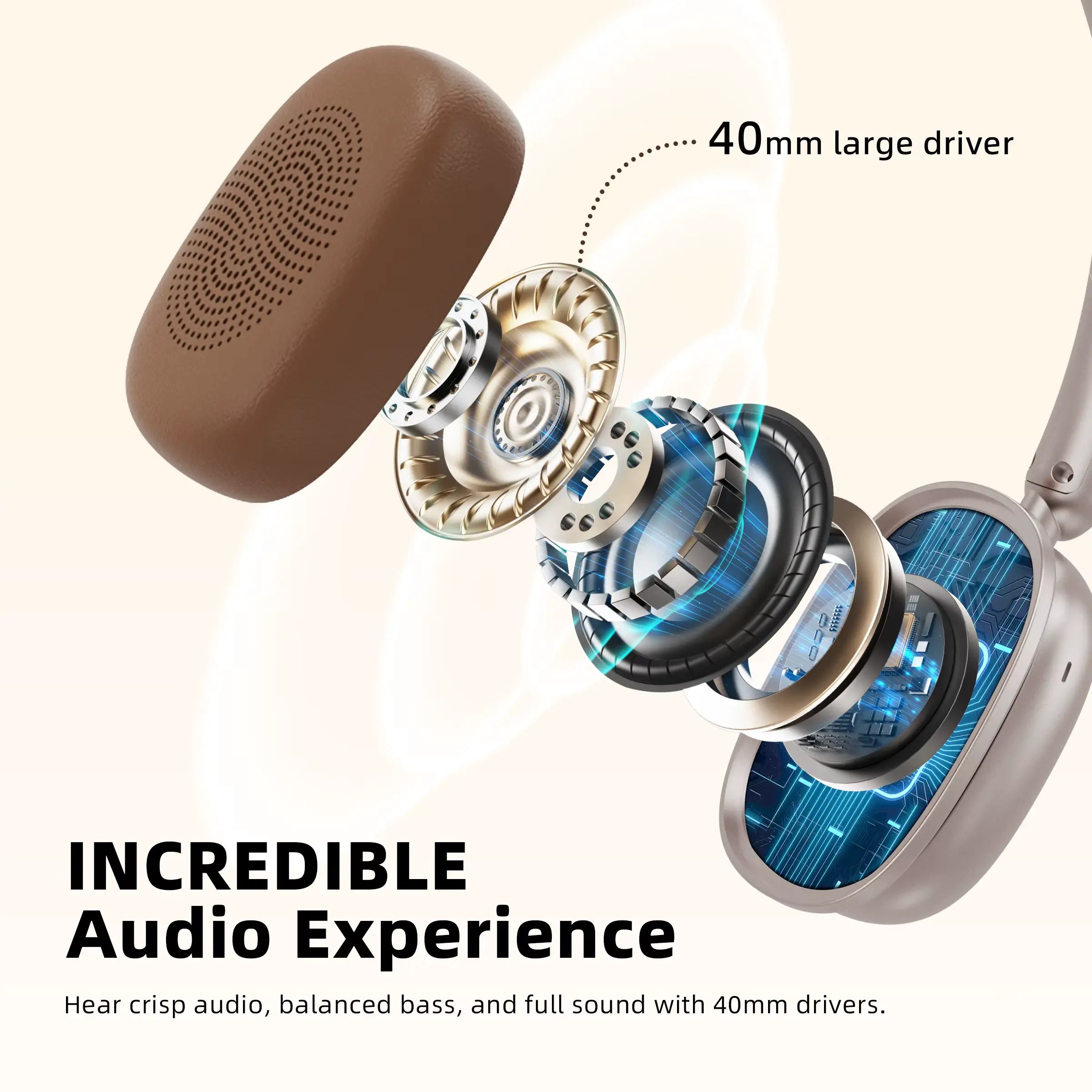 H80 Bluetooth ANC Headphones, Wireless Hybrid Noise Cancelling Stereo 75H Battery Foldable BT 5.4
