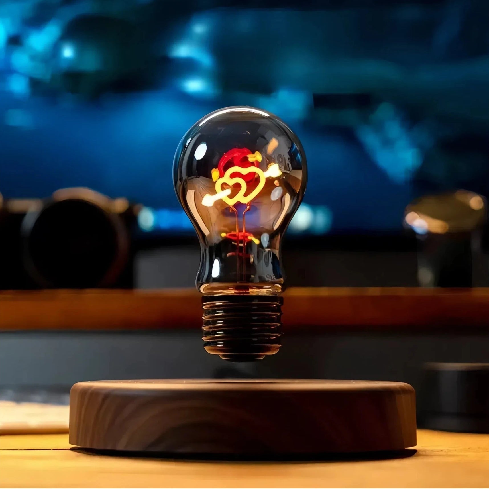 Magnetic levitating LED bulb with wooden base