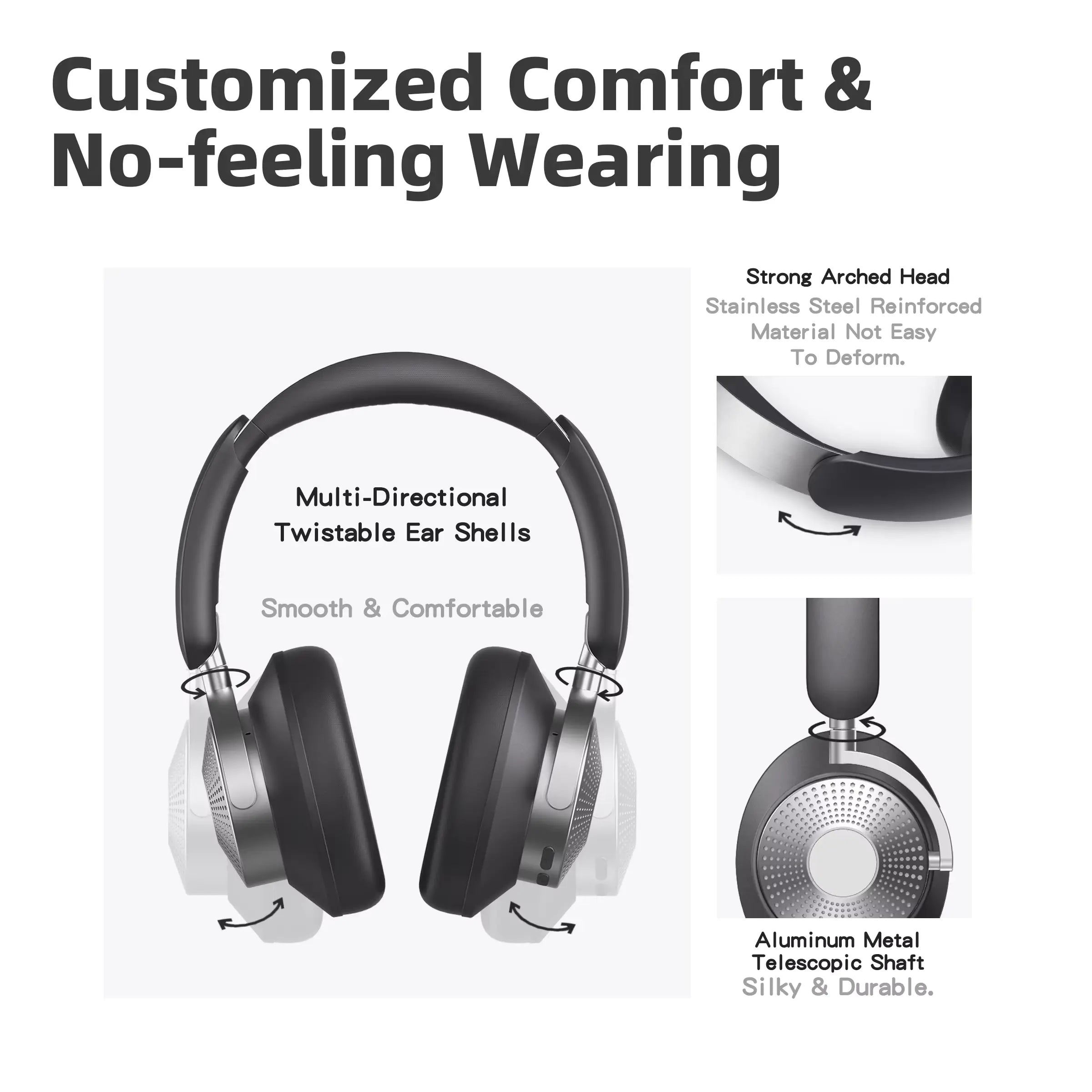 H80 Bluetooth ANC Headphones, Wireless Hybrid Noise Cancelling Stereo 75H Battery Foldable BT 5.4