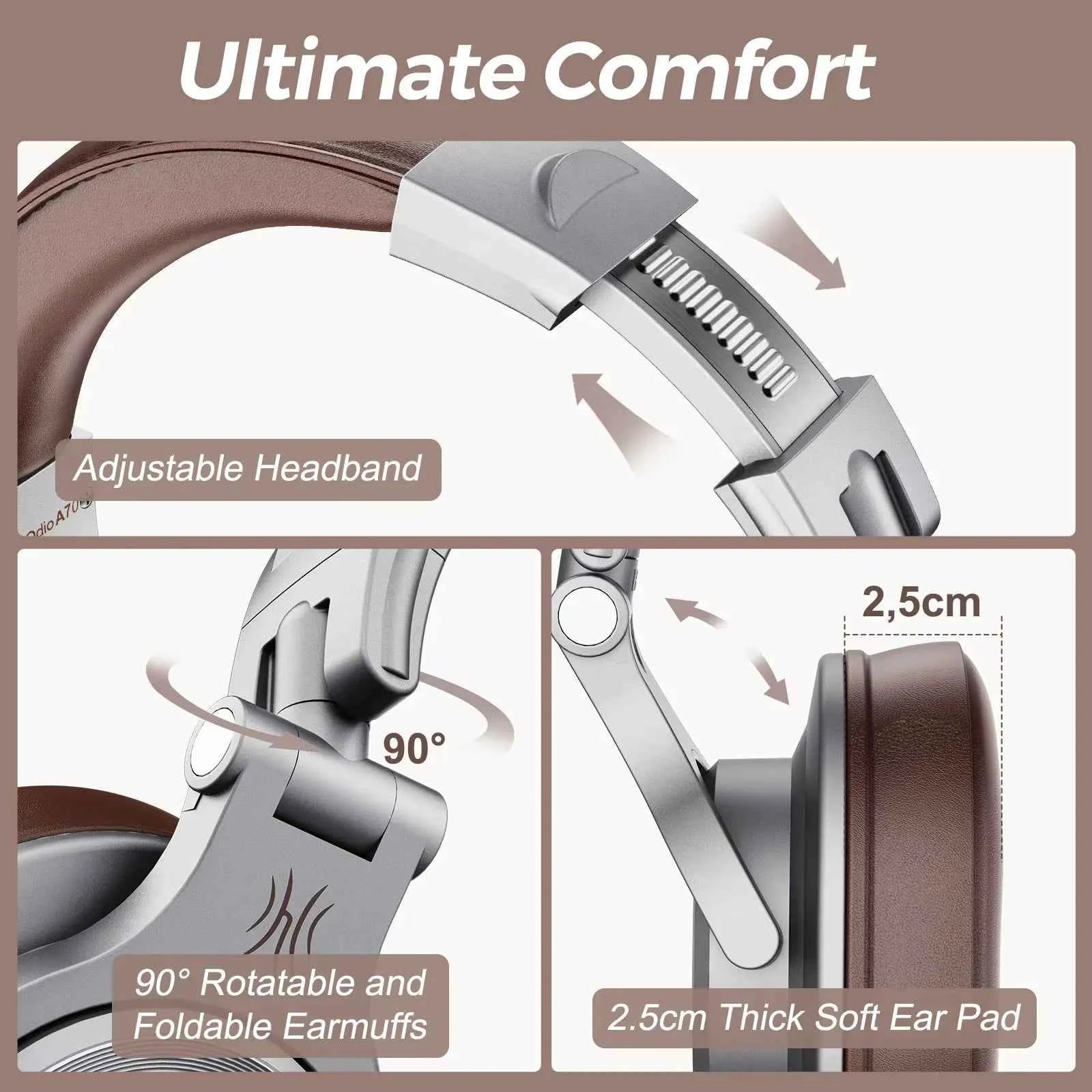 OneOdio A70 Wireless DJ Headphones V5.2: Over Ear Studio Headset, 75H Playtime, 40mm Driver, Rich Bass, Dual Wired/BT Mode