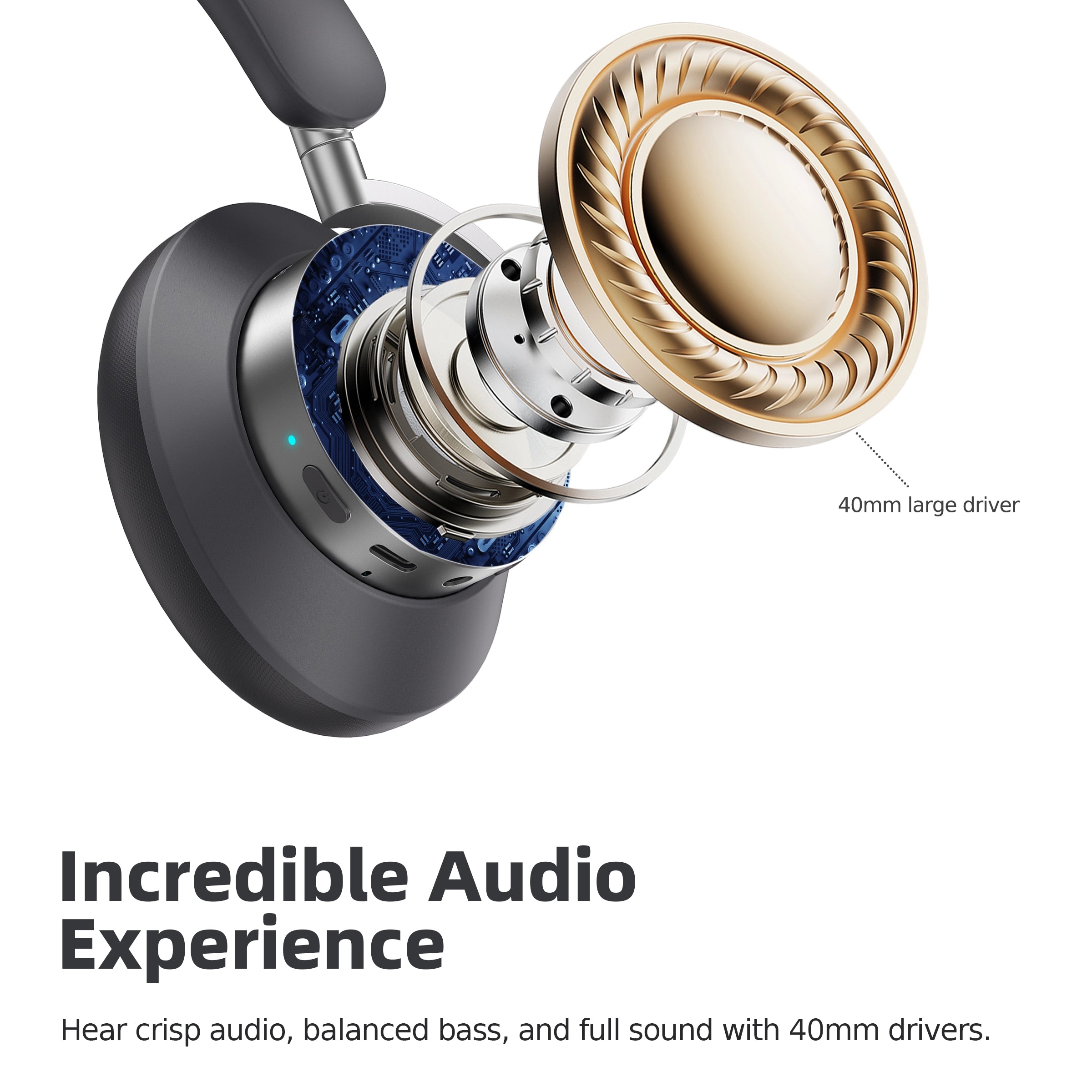 H80 Bluetooth ANC Headphones, Wireless Hybrid Noise Cancelling Stereo 75H Battery Foldable BT 5.4