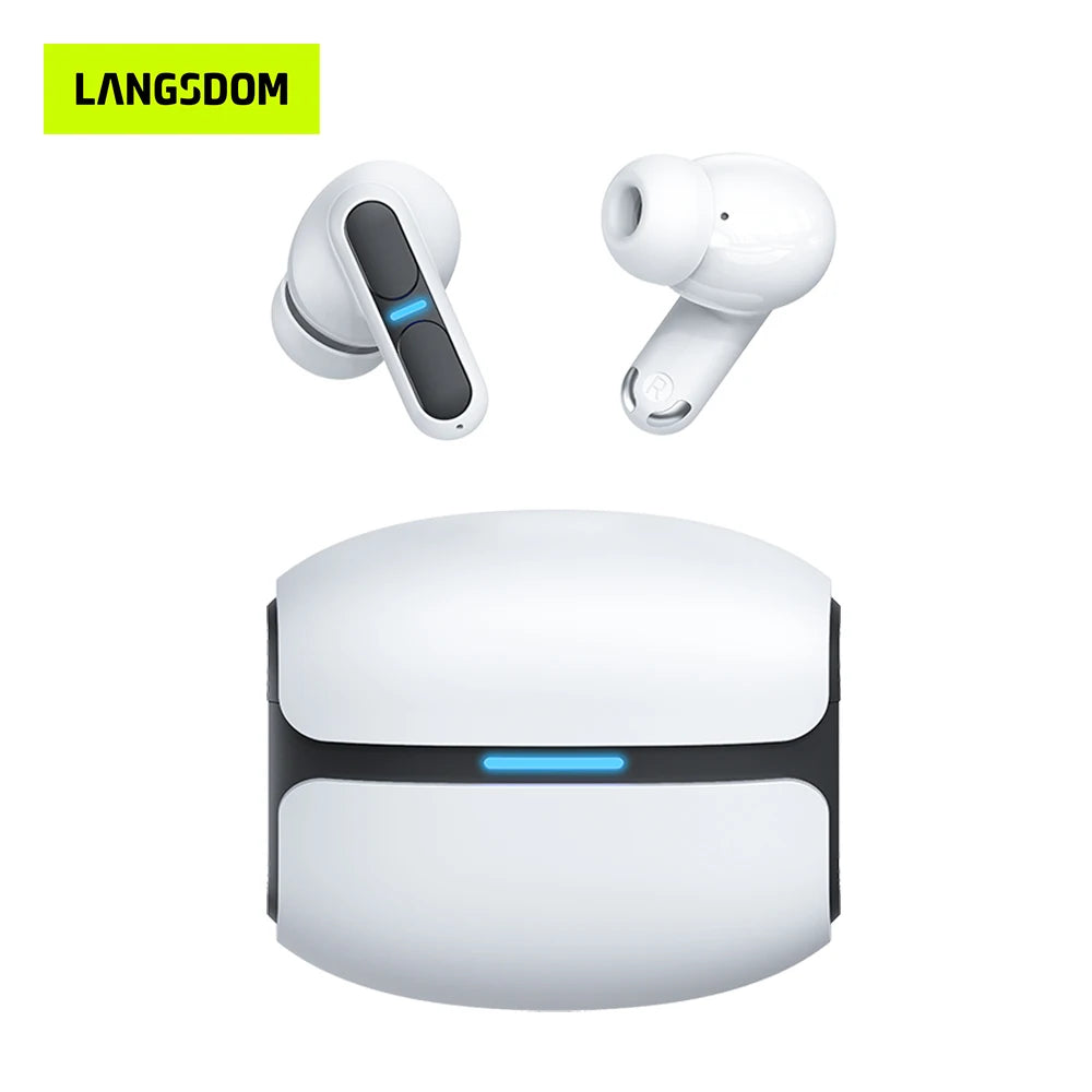 Langsdom Gaming Earbuds – Bluetooth Headset with Mic, HiFi Bass Stereo Sound, TWS True Wireless, Sports Fit, LED Design