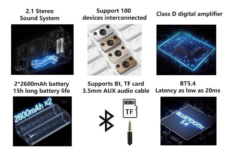 Home Office Speaker 30W Golden Sound Wooden Bookshelf BT5.4 Portable Audio System