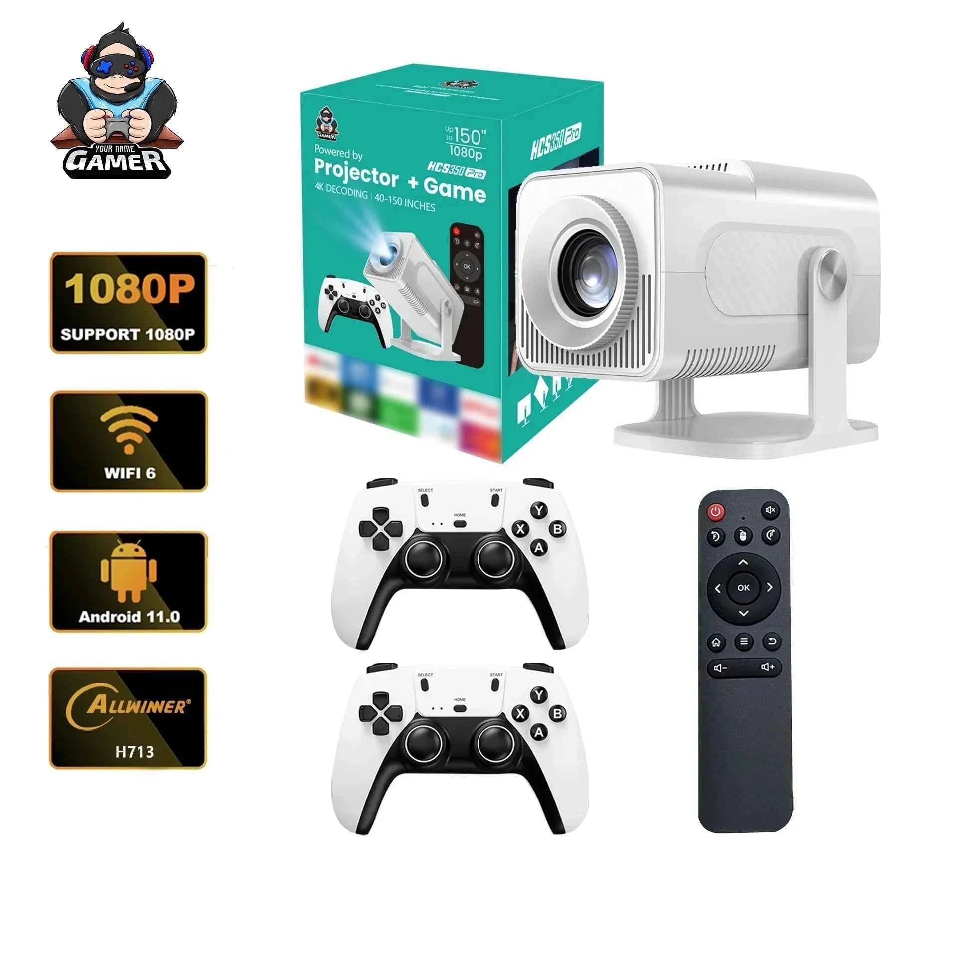 HCS350 Pro Smart Mini Projector | 4K Input, Android 11, 450 ANSI Lumens. 150" Home Cinema