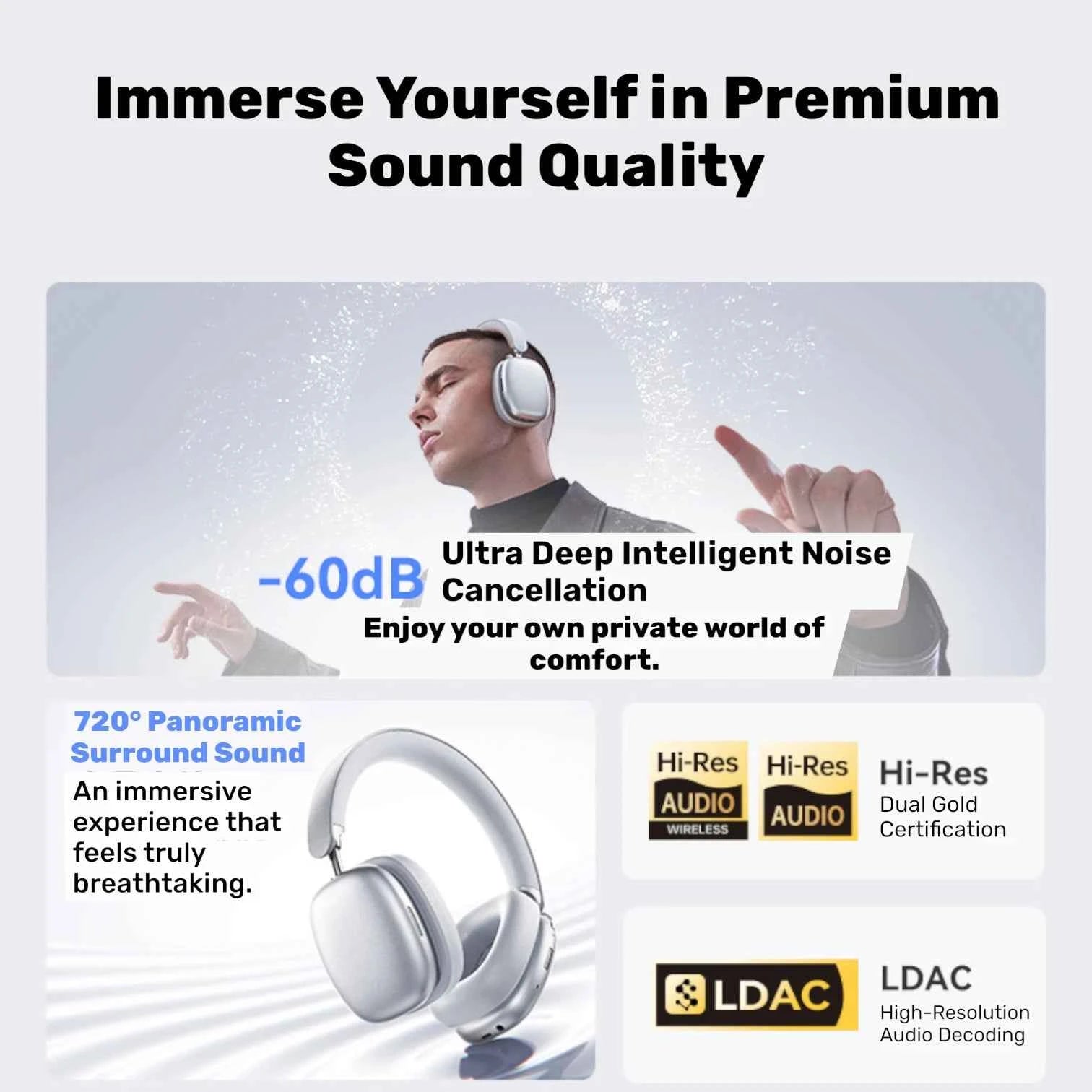 Jinyun B6 Pro - Wireless Gaming Headphones with Active Noise Cancelling (ANC) | Hi-Fi Audio and Ultra-Long Battery