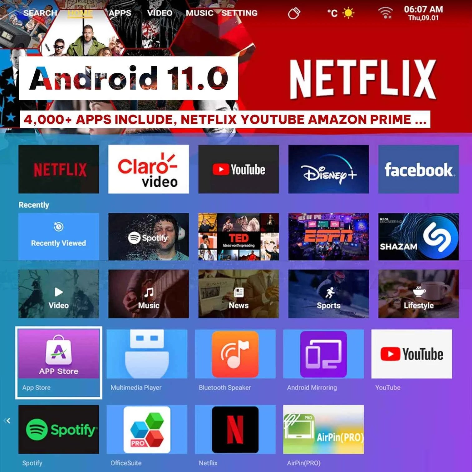 K1 Smart Mini Projector Android 11 WiFi 6 1080P Native 4K Support Home Cinema Rotating