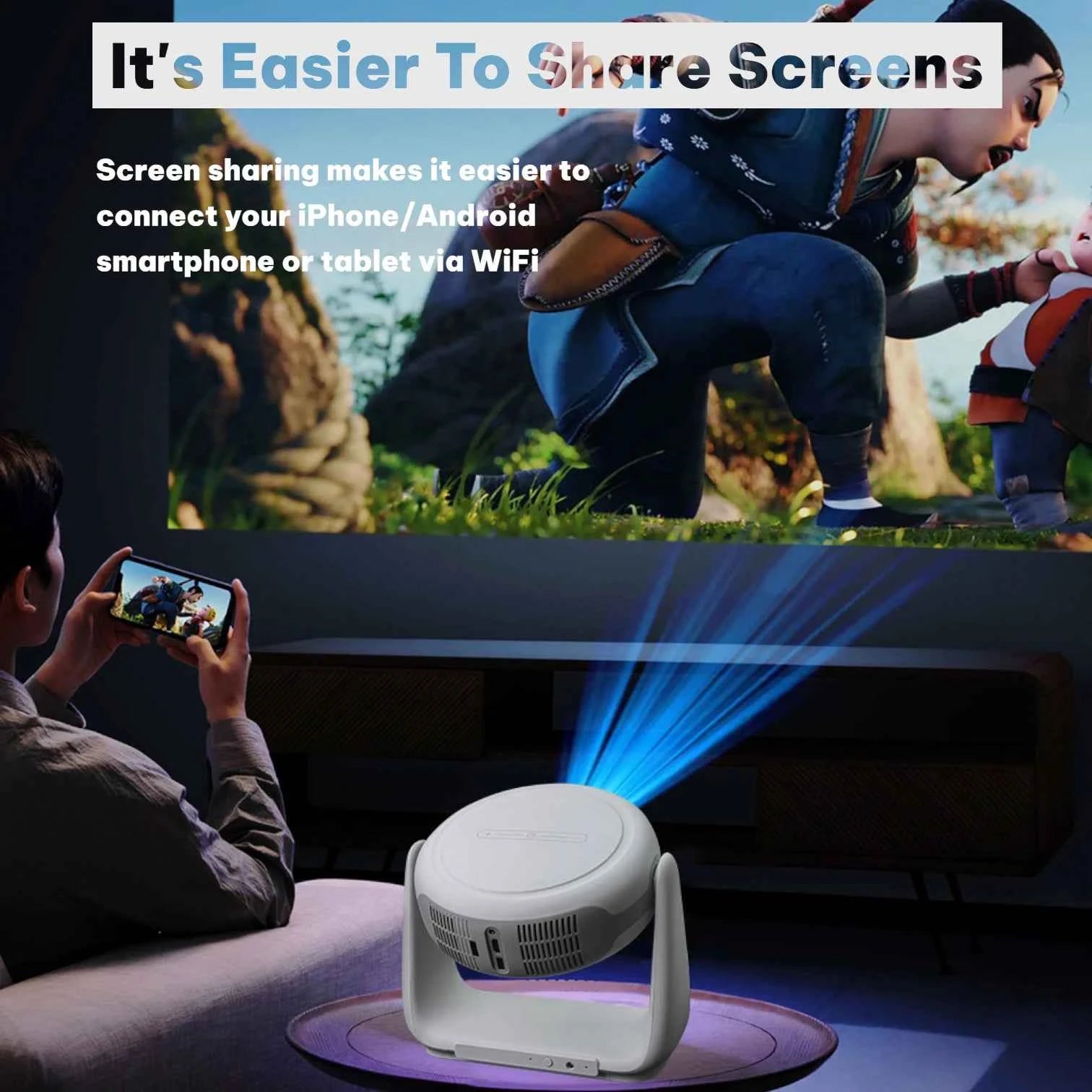 K1 Smart Mini Projector Android 11 WiFi 6 1080P Native 4K Support Home Cinema Rotating
