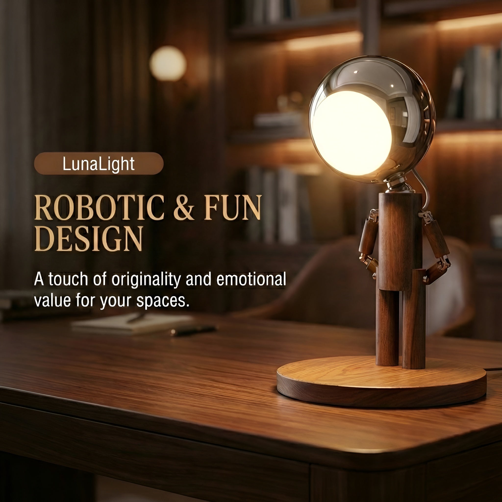 LunaLight: Articulated Wood Companion Lamp - Rechargeable | Benitronica