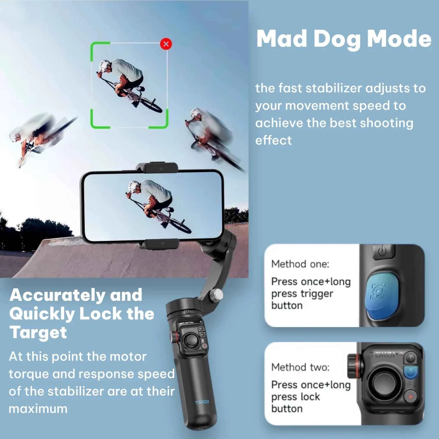 TOKQI M02 Handheld Gimbal Stabilizer with 3-Axis Anti-Shake, Remote & Tripod
