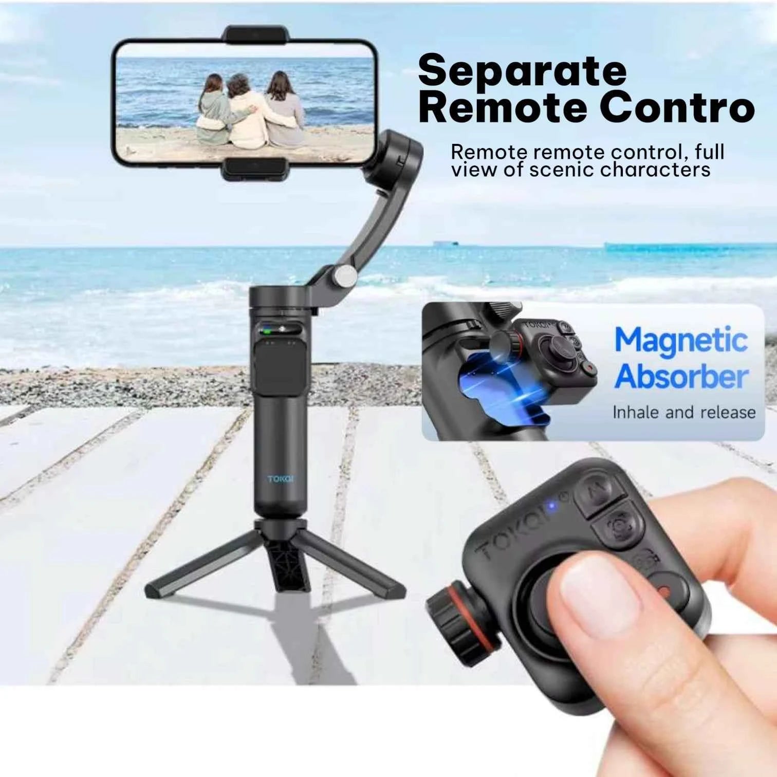 TOKQI M02 Handheld Gimbal Stabilizer with 3-Axis Anti-Shake, Remote & Tripod