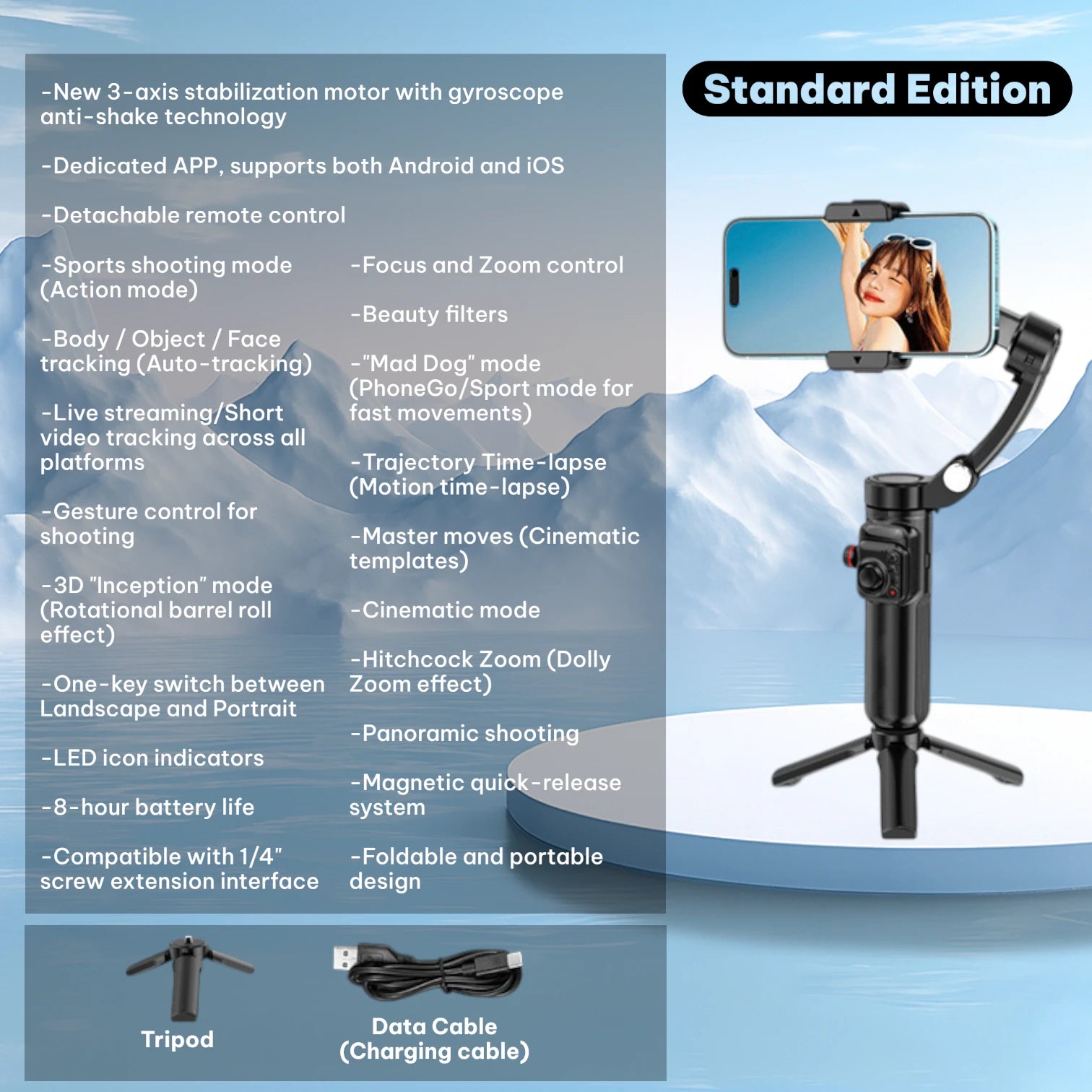 TOKQI M02 Handheld Gimbal Stabilizer with 3-Axis Anti-Shake, Remote & Tripod #Color=Standard Edition,Edizione Standard