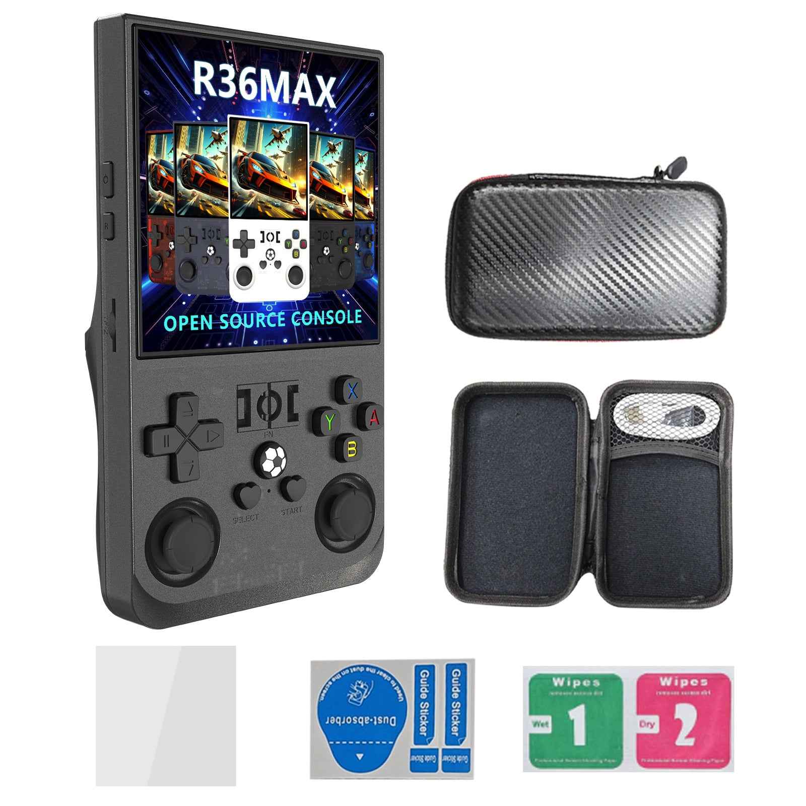 R36 MAX Handheld Retro Arcade Console | 4-inch HD Screen, Open Source Linux, Portable PSP GBA Emulator
#Color=Black,Nero