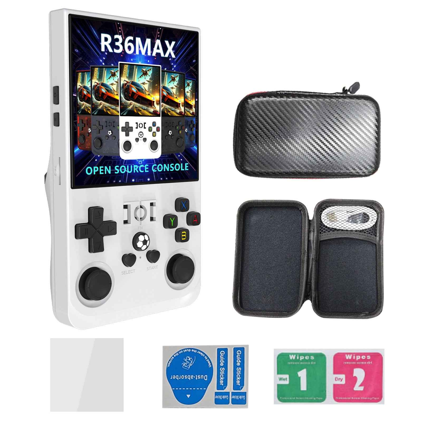 R36 MAX Handheld Retro Arcade Console | 4-inch HD Screen, Open Source Linux, Portable PSP GBA Emulator
#Color=White,Bianco