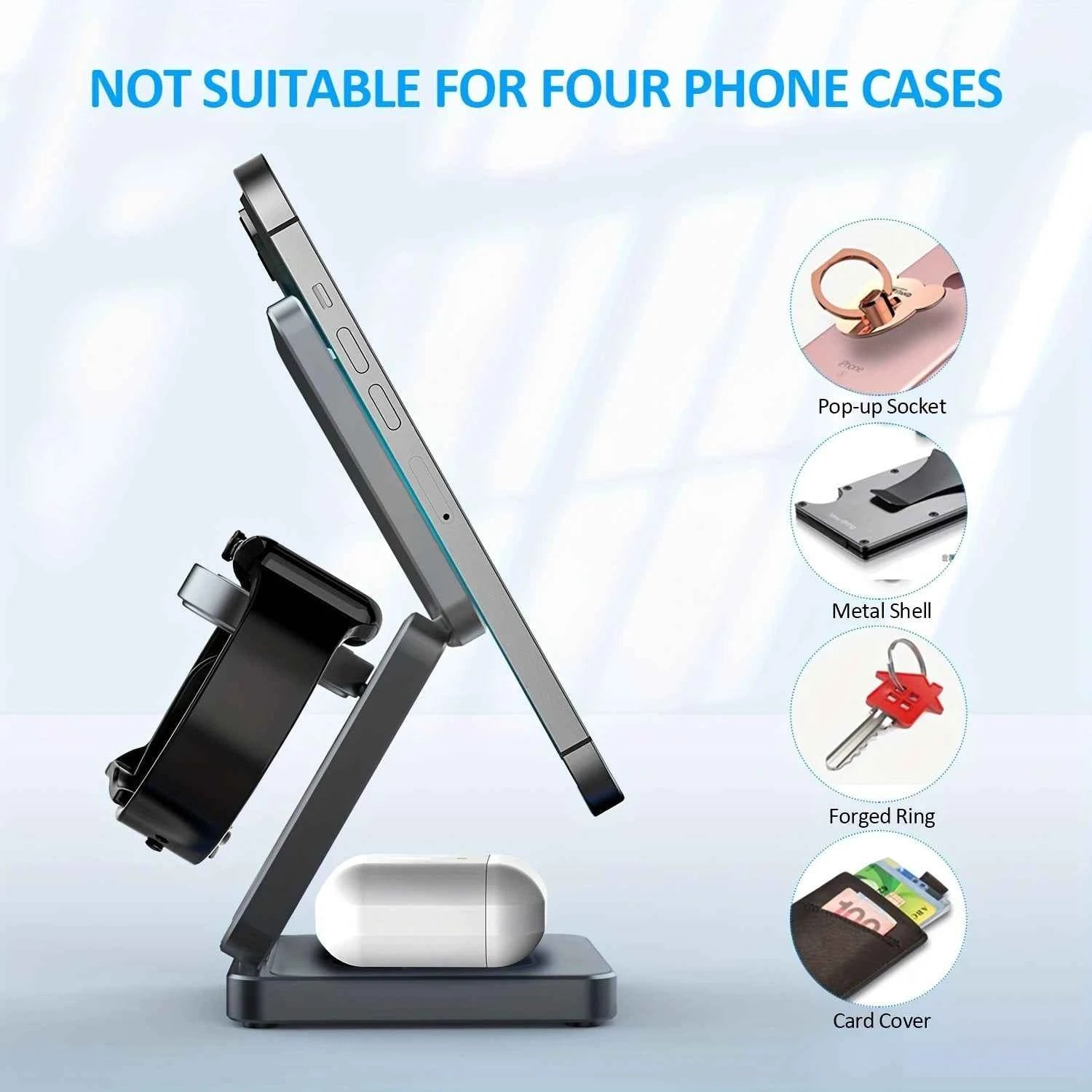 Magnetic Charger Station 3-in-1 | 15W Fast Wireless Dock for iPhone, Apple Watch, AirPods, MagSafe Android Phones, Google Pixel, Foldable Design