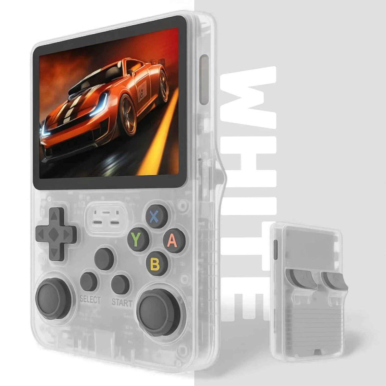 R36S Retro Handheld Console Transparent Version with 3.5 inch IPS Display, Open Source Linux System and Classic Game Support
#Color=White,Bianco
