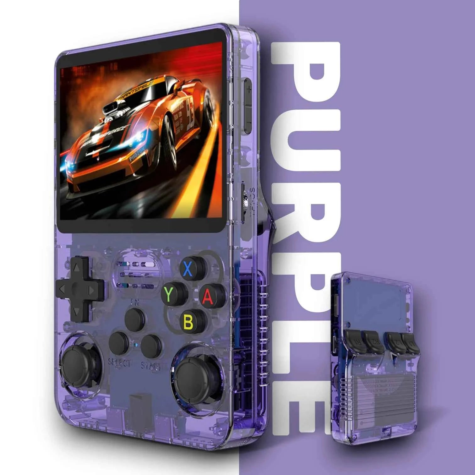 R36S Retro Handheld Console Transparent Version with 3.5 inch IPS Display, Open Source Linux System and Classic Game Support
#Color=Purple,Viola