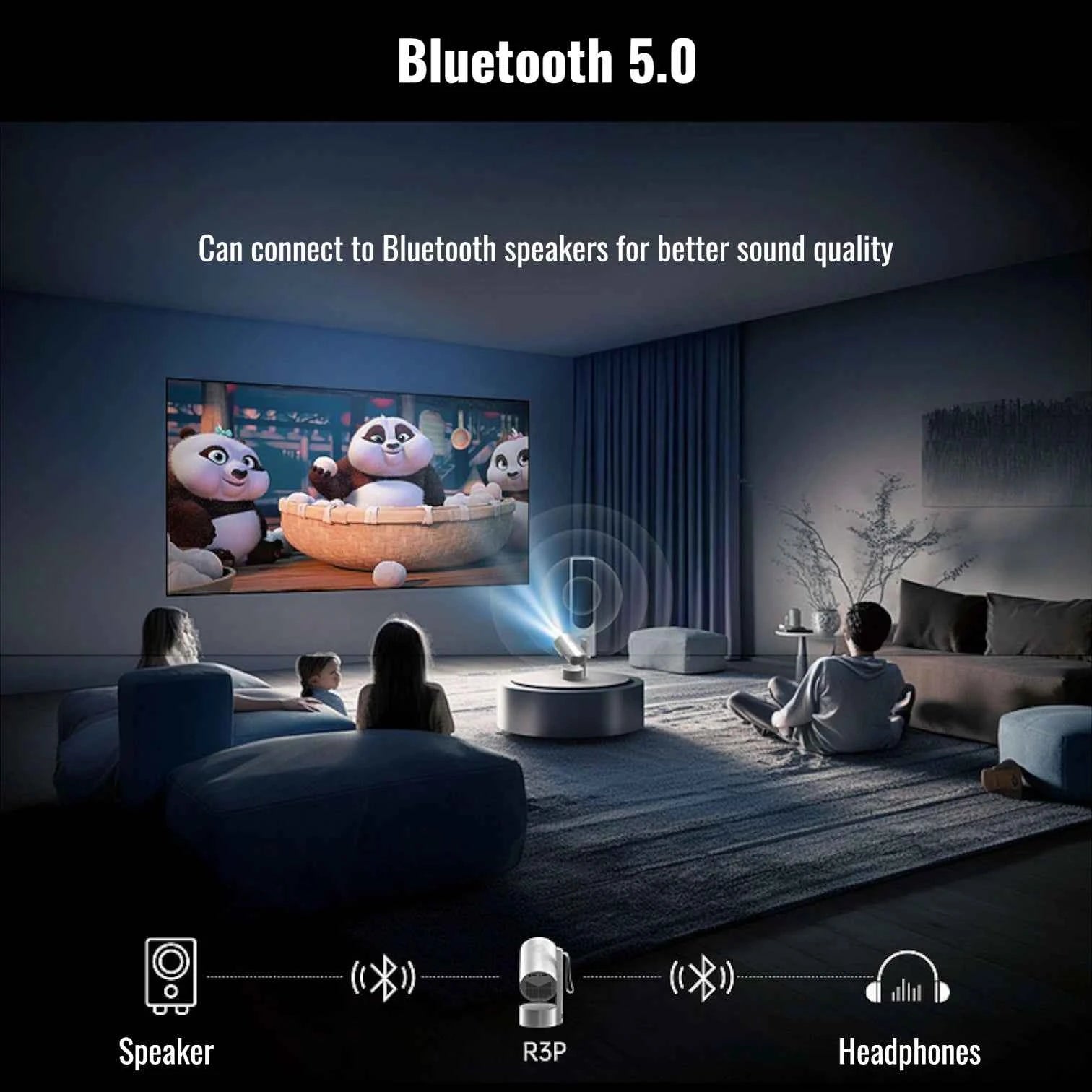 R3P Full HD Projector Battery Integrated Android 13 WiFi 6 Auto Focus