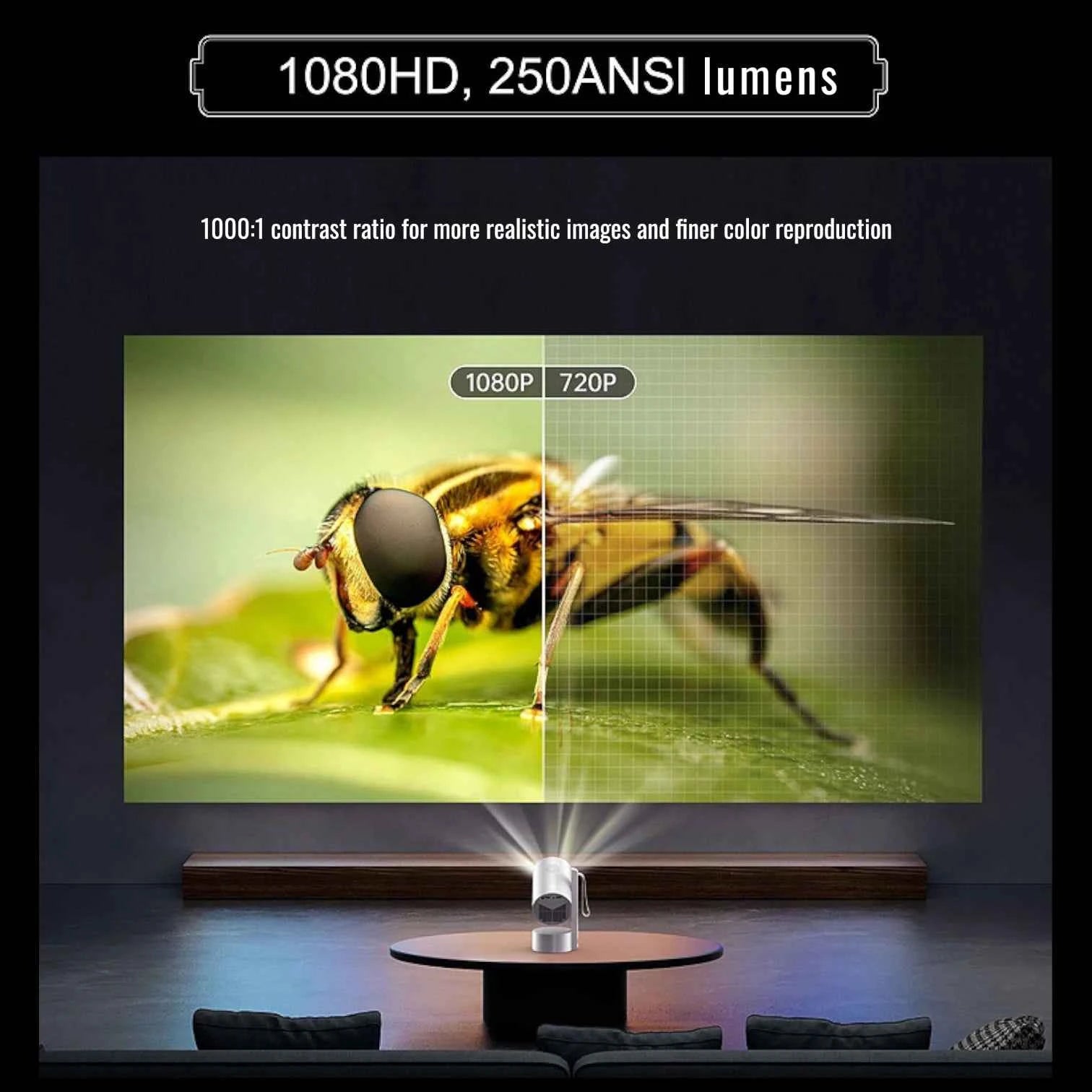 R3P Full HD Projector Battery Integrated Android 13 WiFi 6 Auto Focus