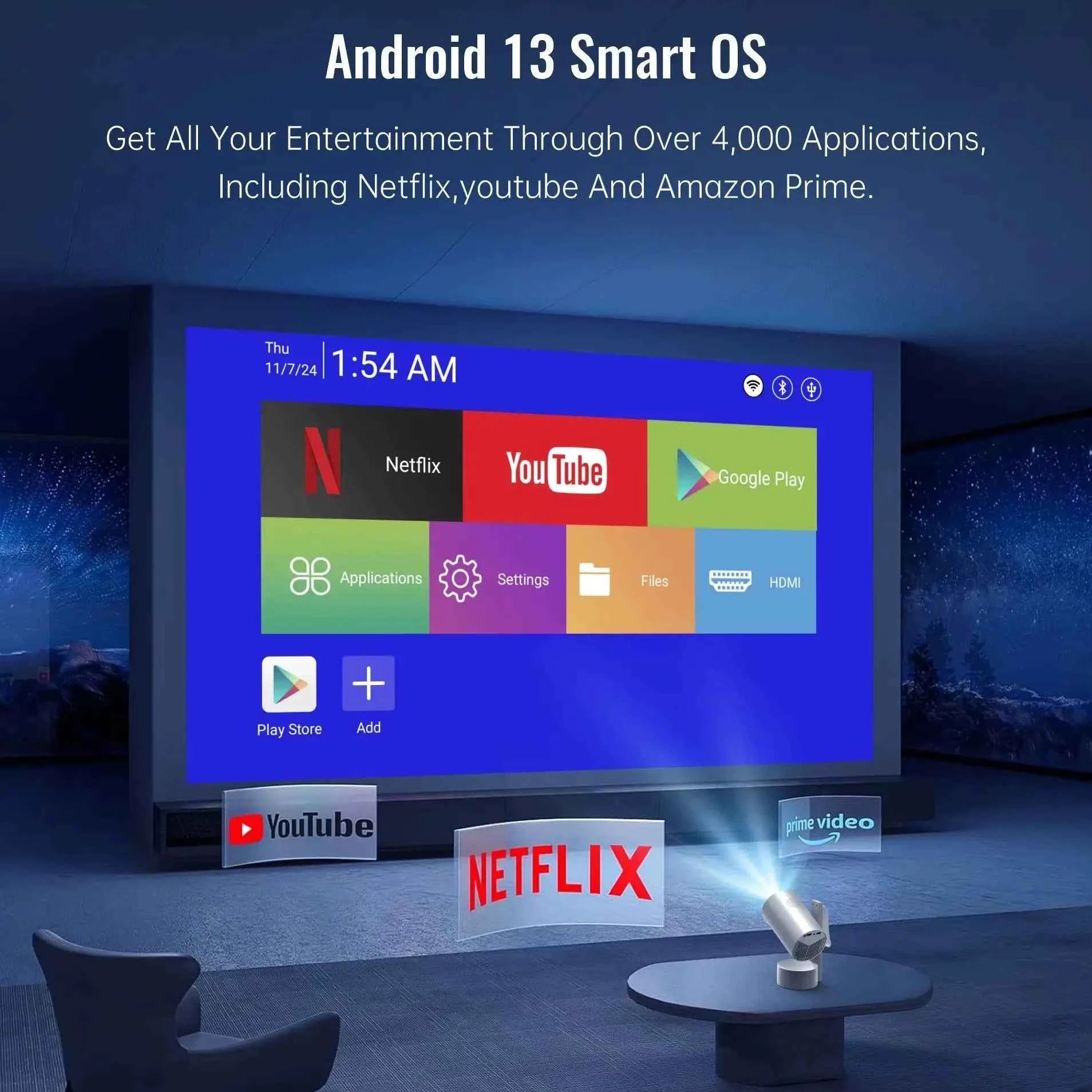 R3P Full HD Projector Battery Integrated Android 13 WiFi 6 Auto Focus