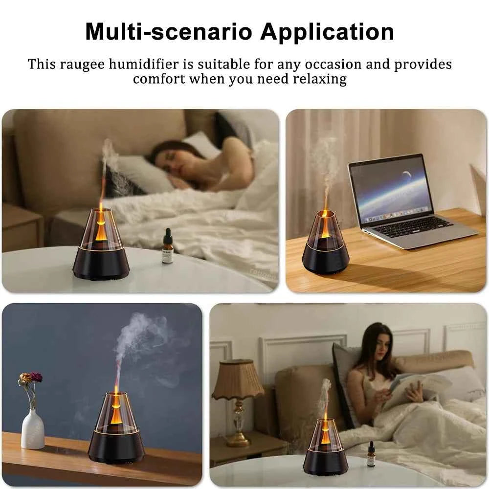 Air Humidifier Aroma Essential Oil Diffuser with Colorful Flame Night Light, USB Mini Fragrance Humidifier for Home and Room