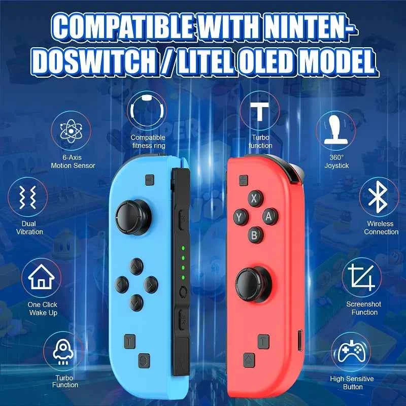 NS Joycons Controller Bluetooth Wireless Gamepad for Switch, Vibration, Turbo, Wake-Up, Gaming Handle & Joystick Control