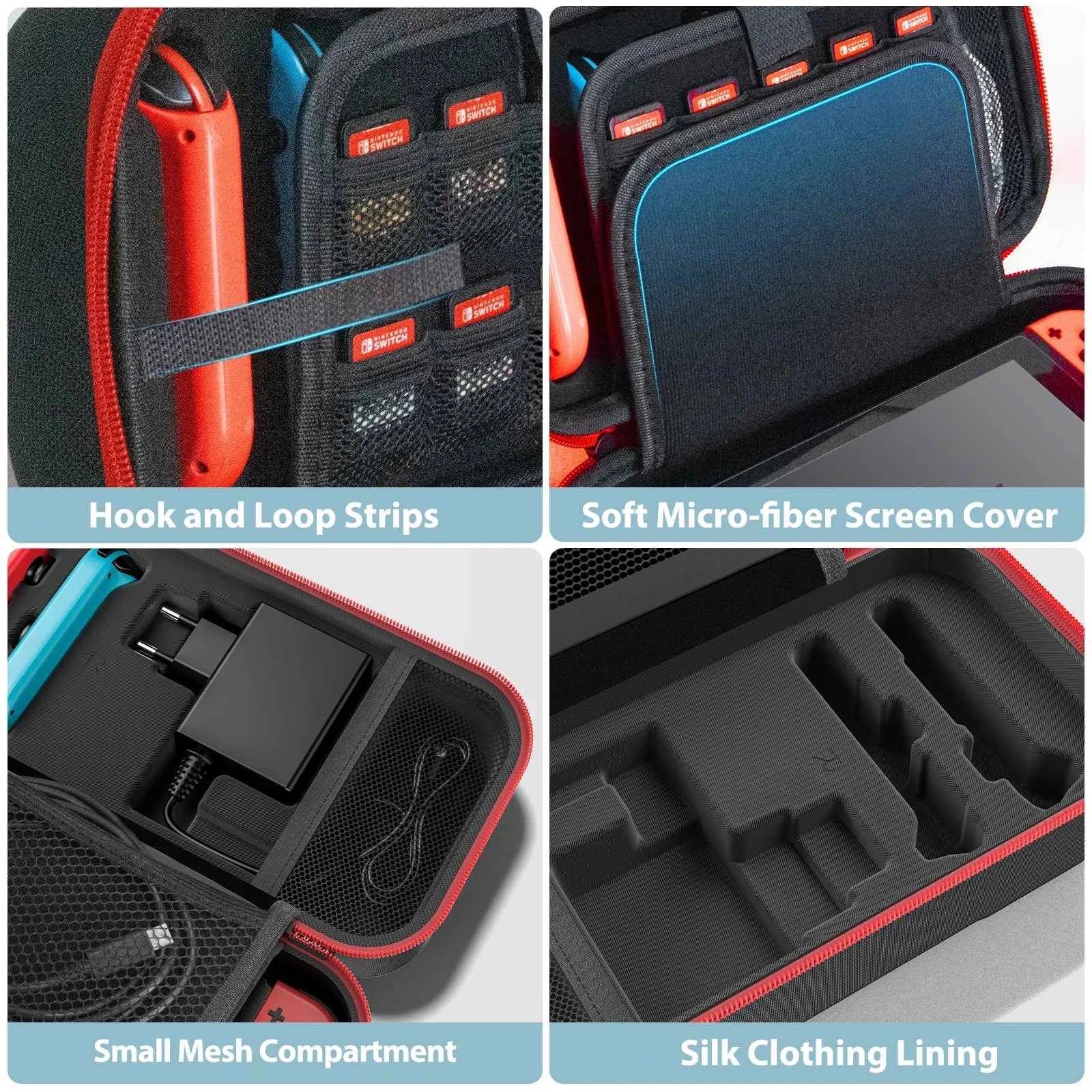 OIVO Switch Case Large Storage Bag for Nintendo Switch & OLED, Waterproof Travel Carrying Case, Anti-Scratch Protective Organizer
#Color=Red with EU Plug,Rosso con Spina EU