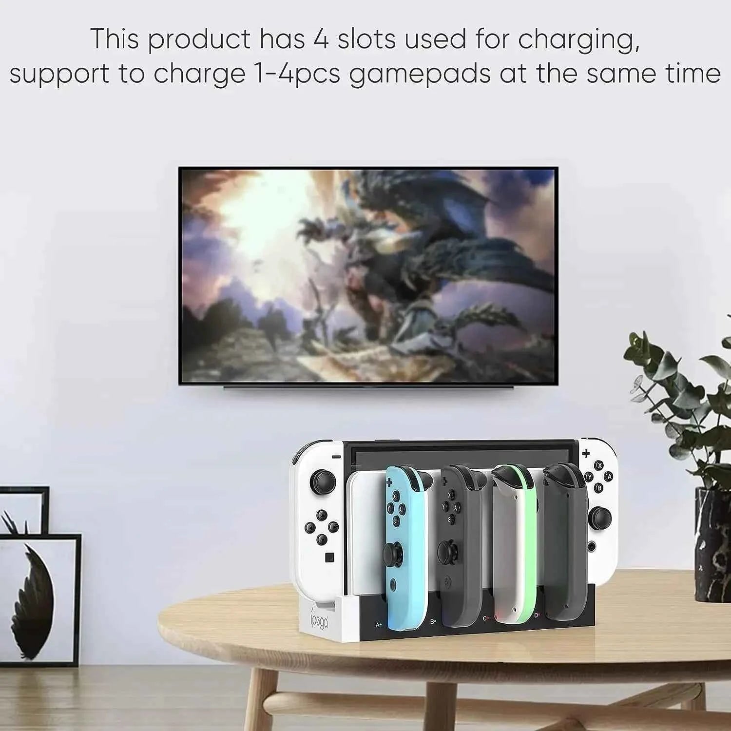 IPEGA Joycon Charger PG-9186 Dock Station for Nintendo Switch & OLED | Charges 4 Controllers Simultaneously | Compact & LED Status Display