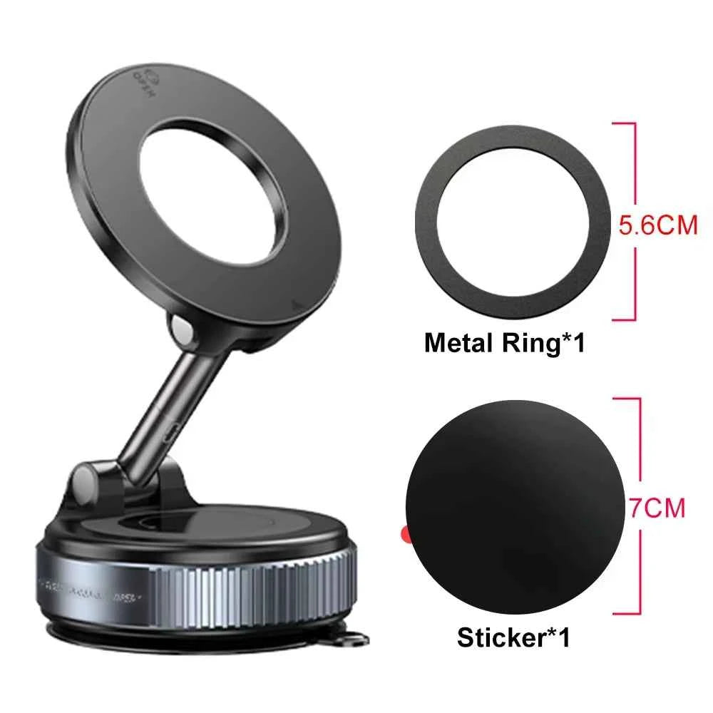 Magnetic Phone Mount for Car 360° Rotating Phone Holder with Mechanical Vacuum Suction Cup, Strong Magnetic Lock, Universal Navigation Bracket
