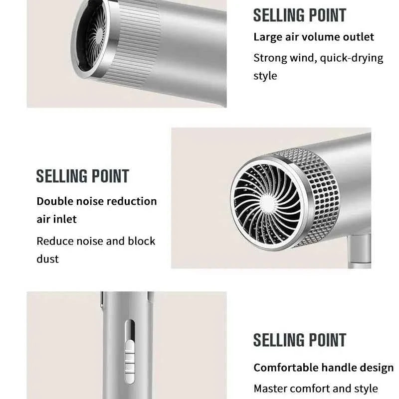 Hair Dryer Professional Negative Ion Technology, Fast Drying, Low Noise, Compact and Portable Styling Tool