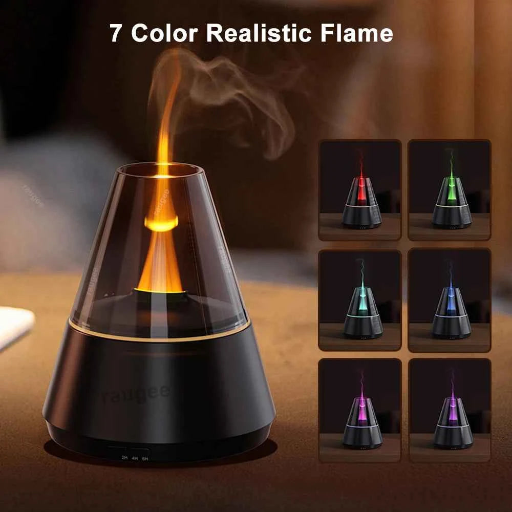 Air Humidifier Aroma Essential Oil Diffuser with Colorful Flame Night Light, USB Mini Fragrance Humidifier for Home and Room