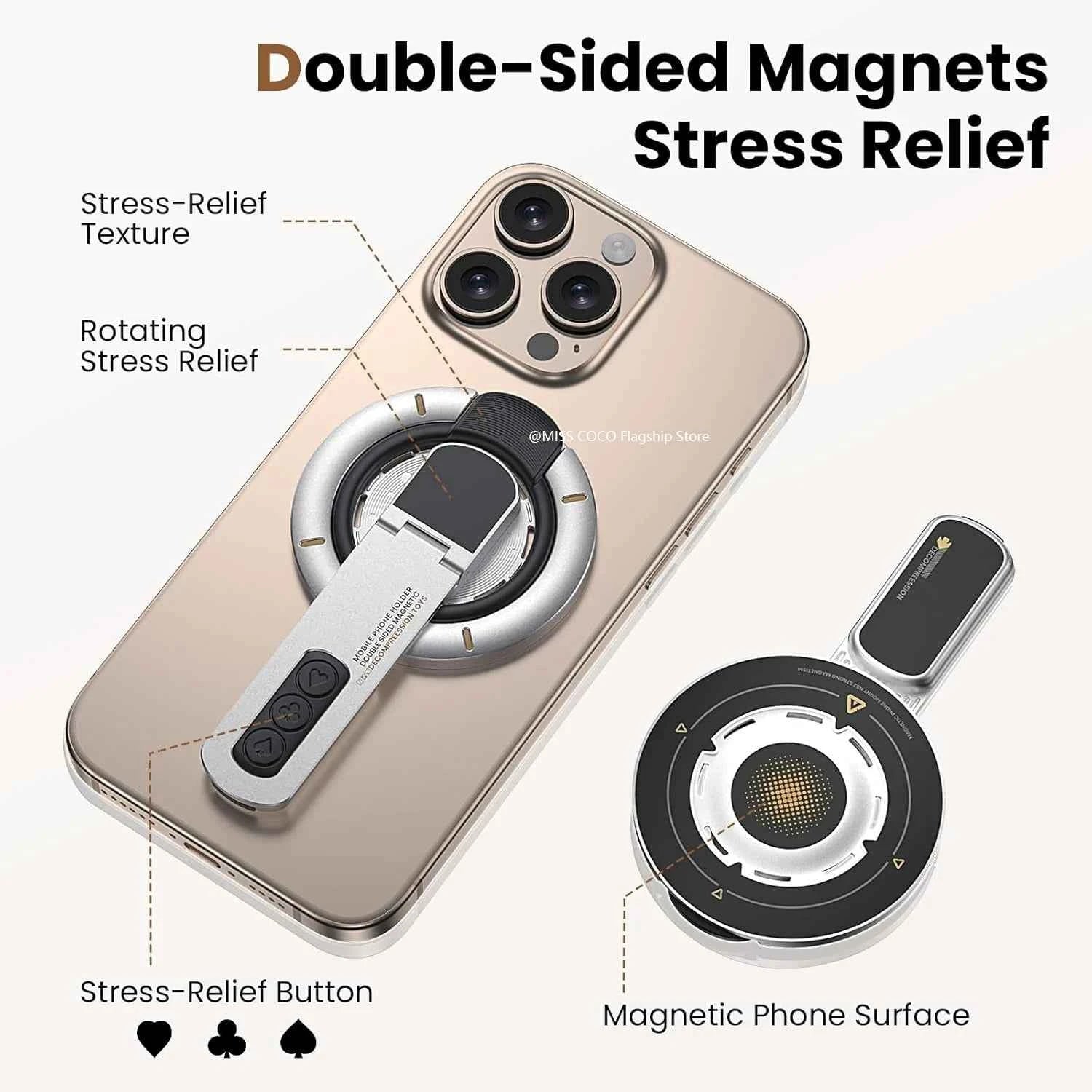 MagSafe Grip Stand 3-in-1 Magnetic Ring Holder & Double-Sided Phone Stand for iPhone 17/16/15/14/13/12 and Android with MagSafe Cases