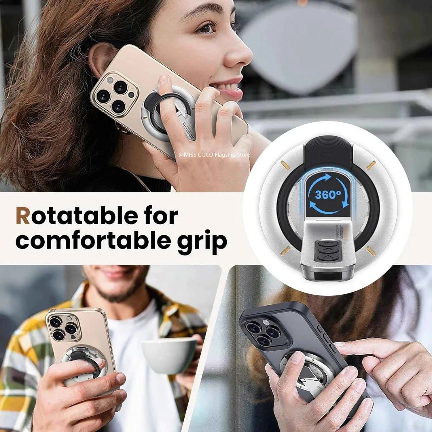 MagSafe Grip Stand 3-in-1 Magnetic Ring Holder & Double-Sided Phone Stand for iPhone 17/16/15/14/13/12 and Android with MagSafe Cases