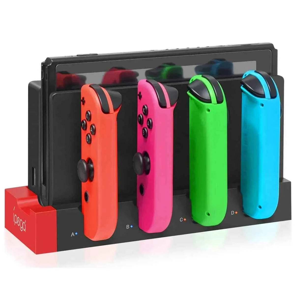 IPEGA Joycon Charging Dock | 4-Port Station for Nintendo Switch OLED with LED #Color=Red & Black,Rosso & Nero