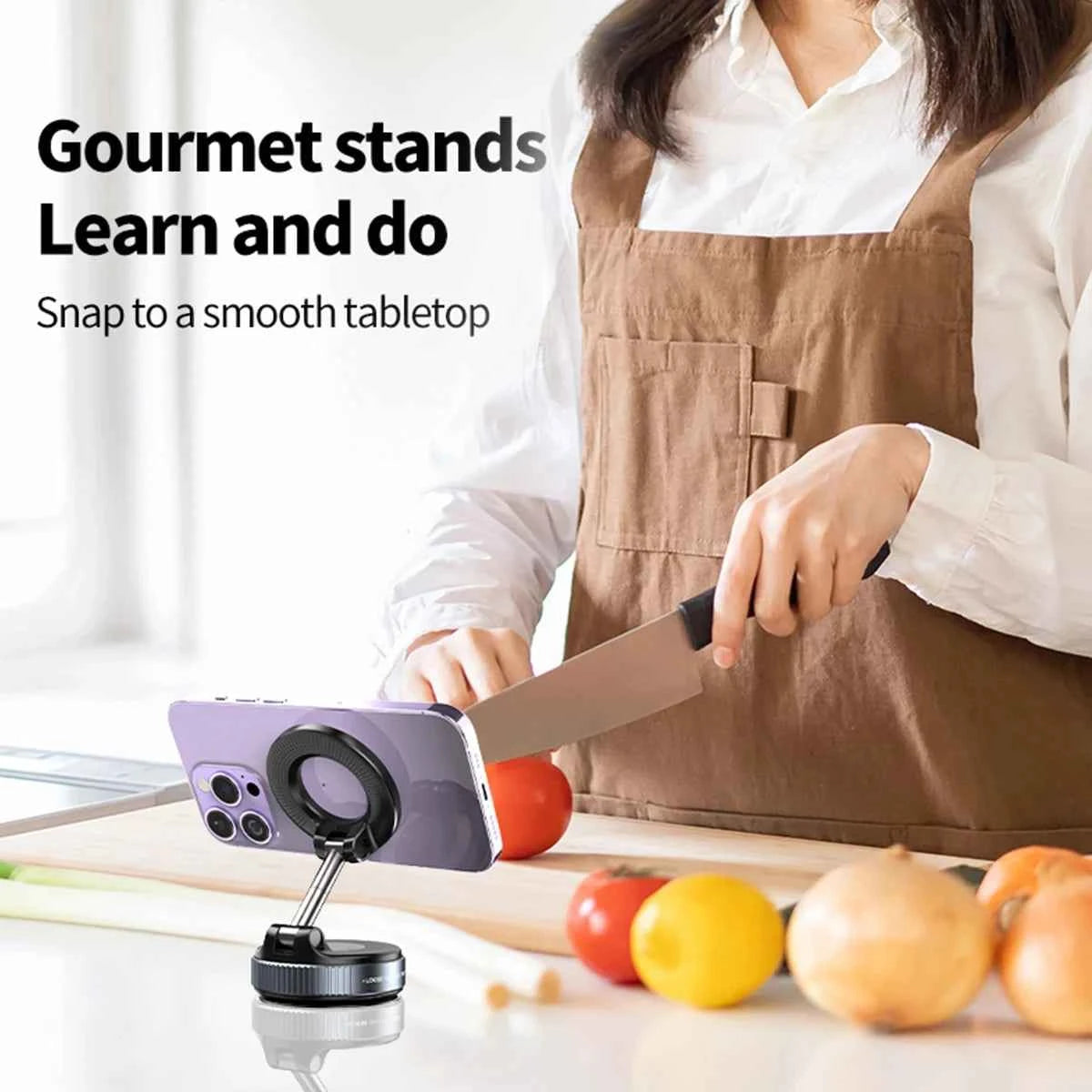 Magnetic Phone Mount for Car 360° Rotating Phone Holder with Mechanical Vacuum Suction Cup, Strong Magnetic Lock, Universal Navigation Bracket