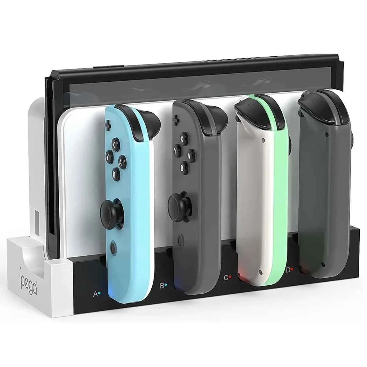 IPEGA Joycon Charger PG-9186 Dock Station for Nintendo Switch & OLED | Charges 4 Controllers Simultaneously | Compact & LED Status Display
#Color=White,Bianco