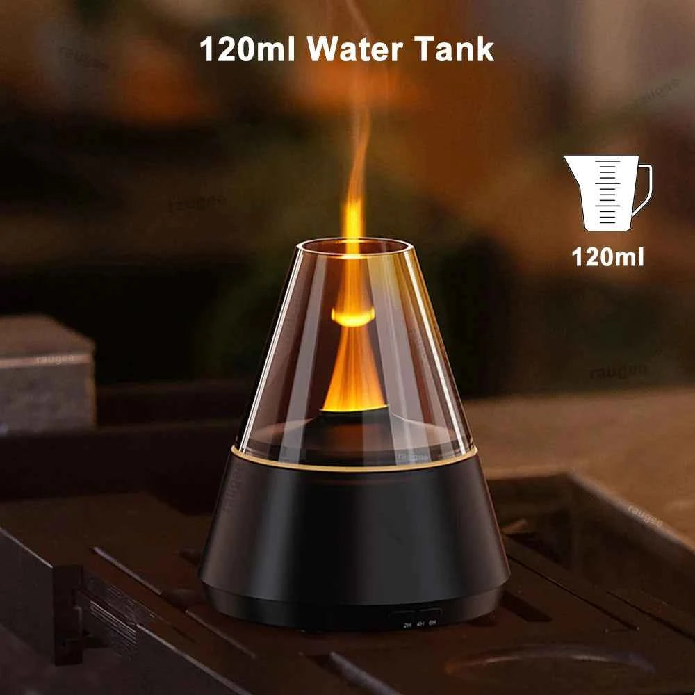 Air Humidifier Aroma Essential Oil Diffuser with Colorful Flame Night Light, USB Mini Fragrance Humidifier for Home and Room