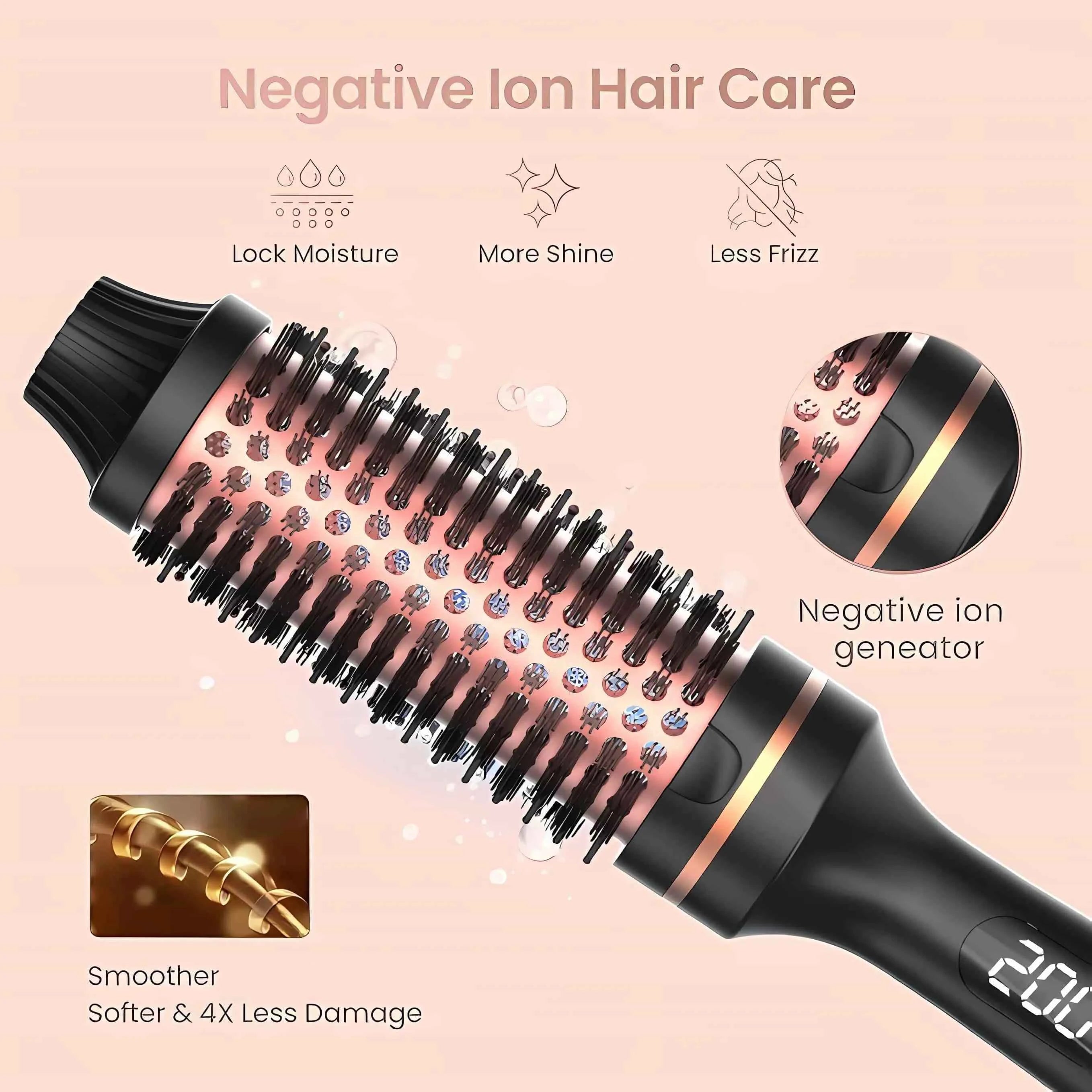 Professional Thermal Hair Brush 3 in 1: Curls, Straightens and Volumizes with Negative Ion Technology
