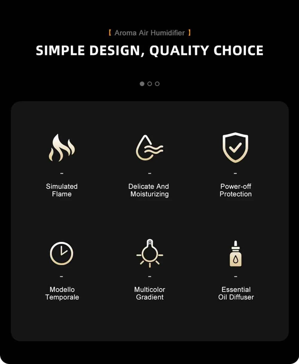 Air Humidifier Aroma Essential Oil Diffuser with Colorful Flame Night Light, USB Mini Fragrance Humidifier for Home and Room