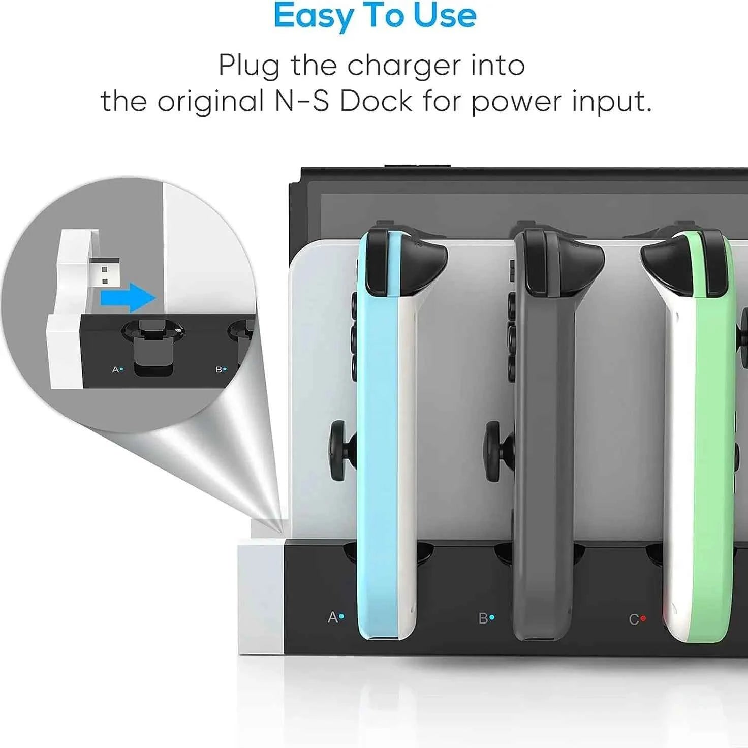 IPEGA Joycon Charger PG-9186 Dock Station for Nintendo Switch & OLED | Charges 4 Controllers Simultaneously | Compact & LED Status Display