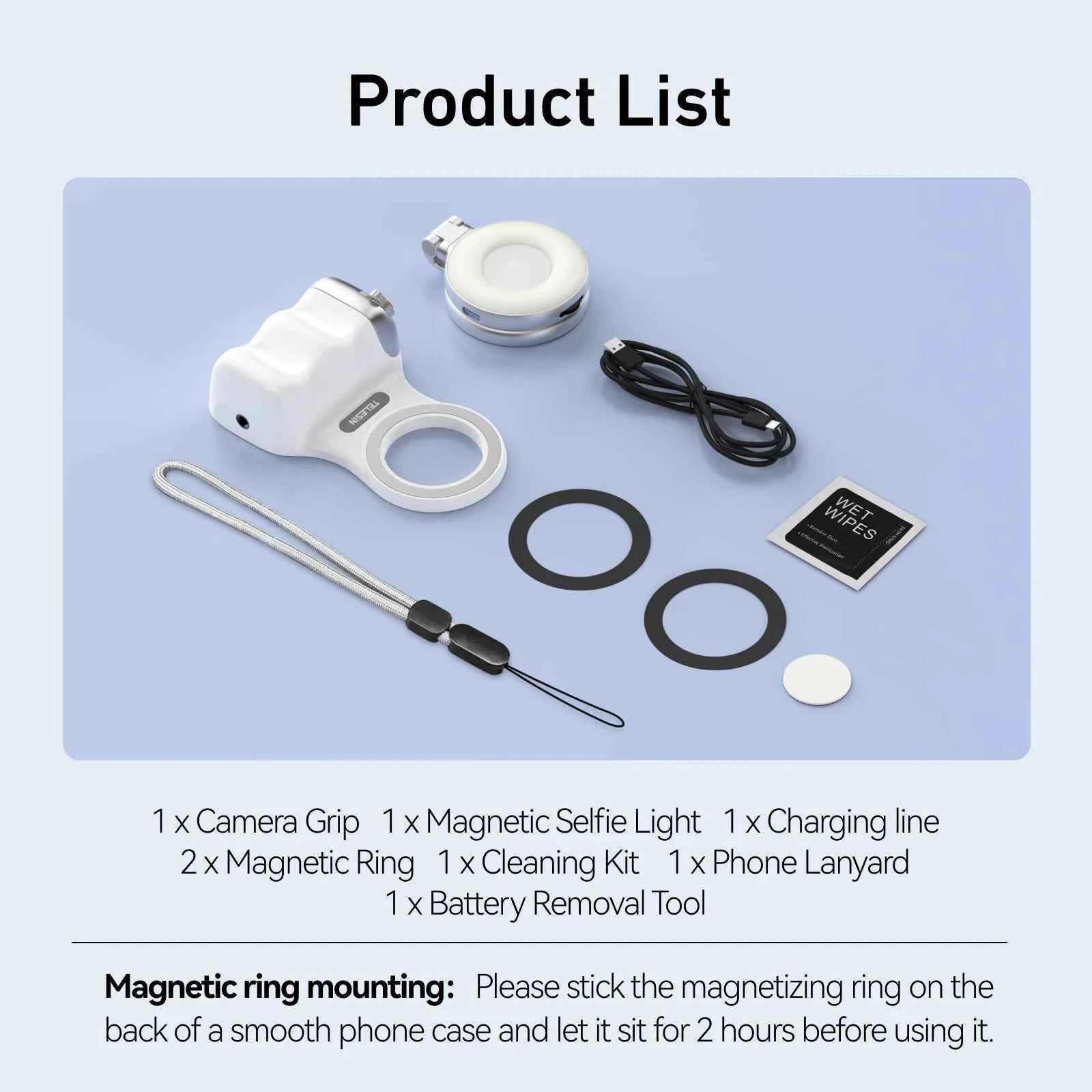 Magnetic Camera Grip White | Phone Holder & Remote Shutter Aid with MagSafe for iPhone, Google Pixel, Android Devices.