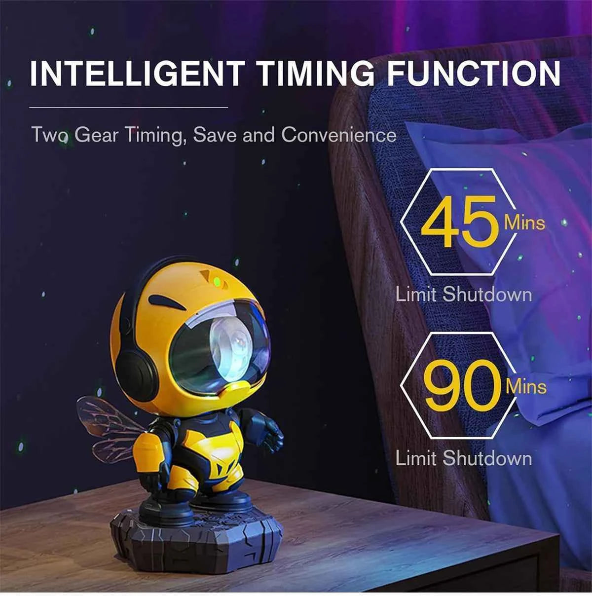 Astronaut Bee Galaxy Projector | Northern Lights & Nebula Effects Night Light with Remote & Timer