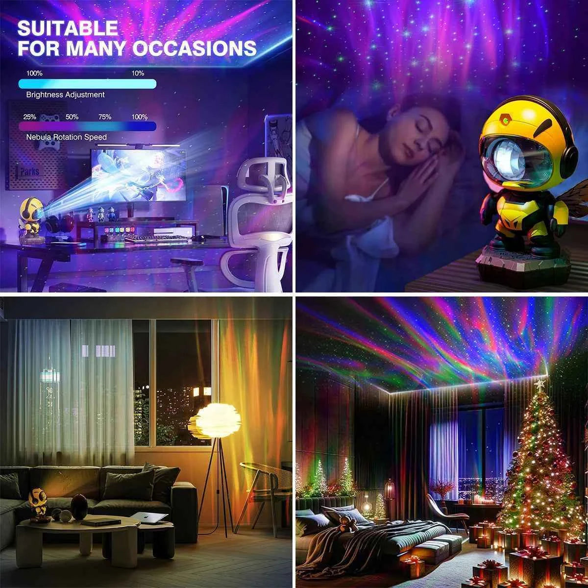 Astronaut Bee Galaxy Projector | Northern Lights & Nebula Effects Night Light with Remote & Timer