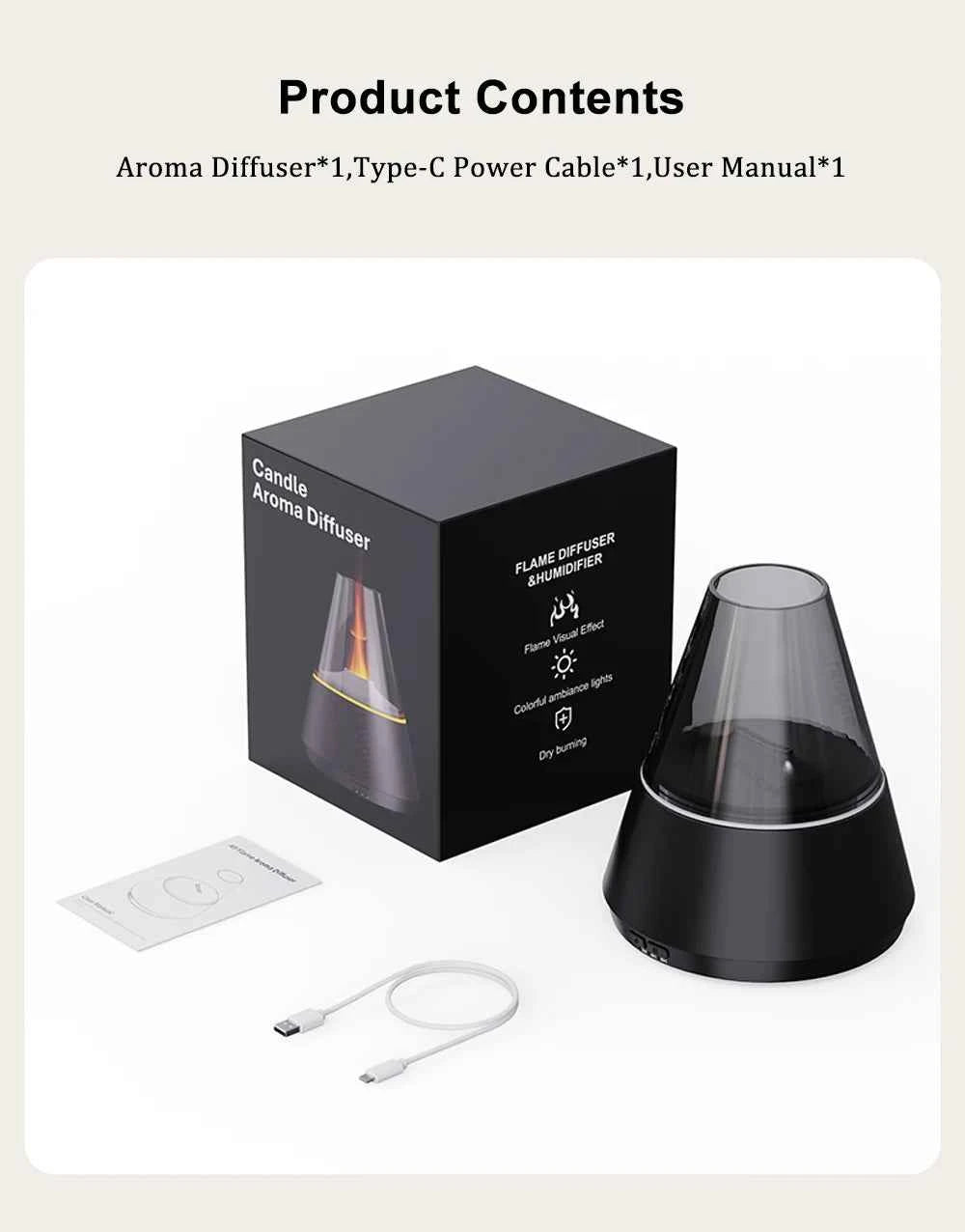 Air Humidifier Aroma Essential Oil Diffuser with Colorful Flame Night Light, USB Mini Fragrance Humidifier for Home and Room