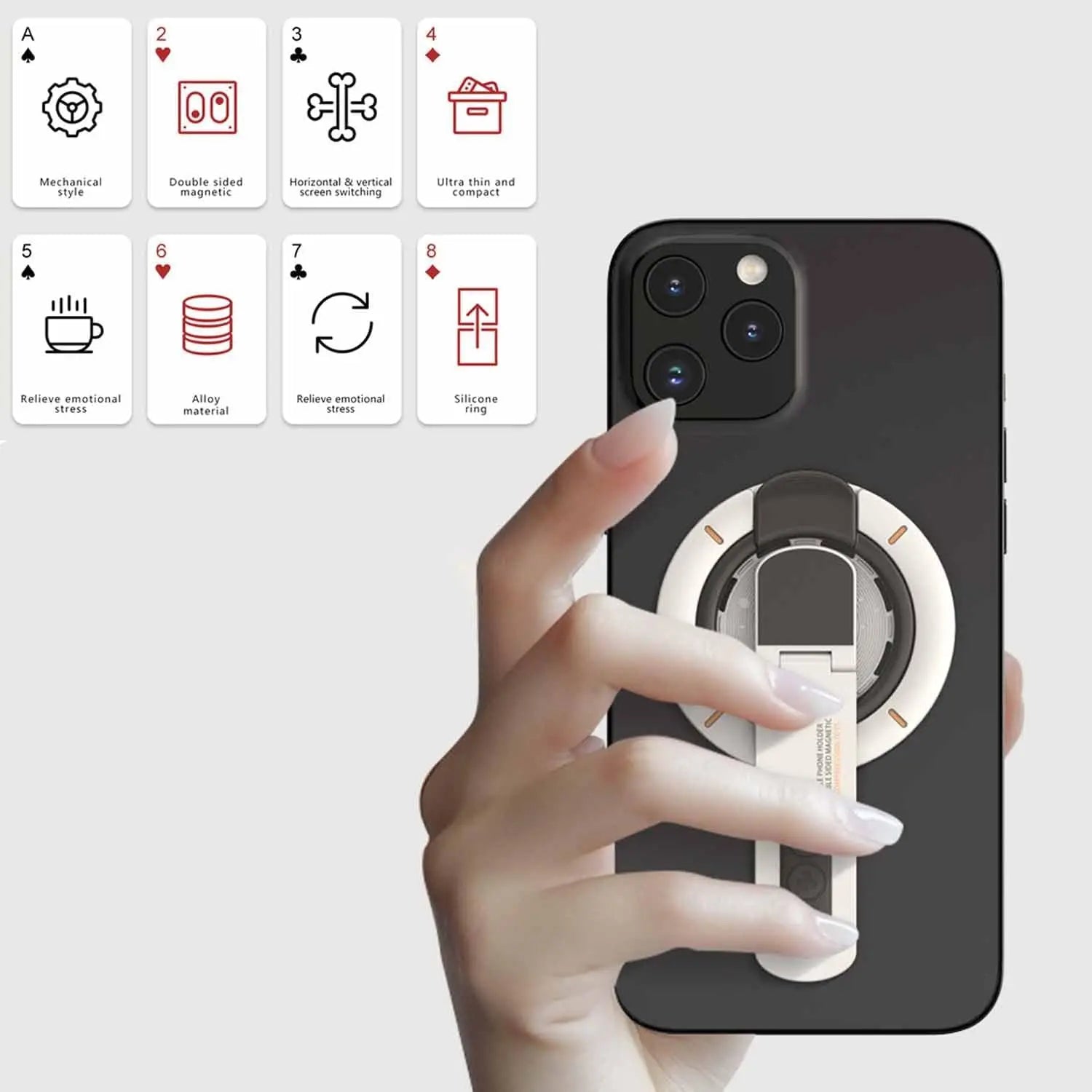 MagSafe Grip Stand 3-in-1 Magnetic Ring Holder & Double-Sided Phone Stand for iPhone 17/16/15/14/13/12 and Android with MagSafe Cases