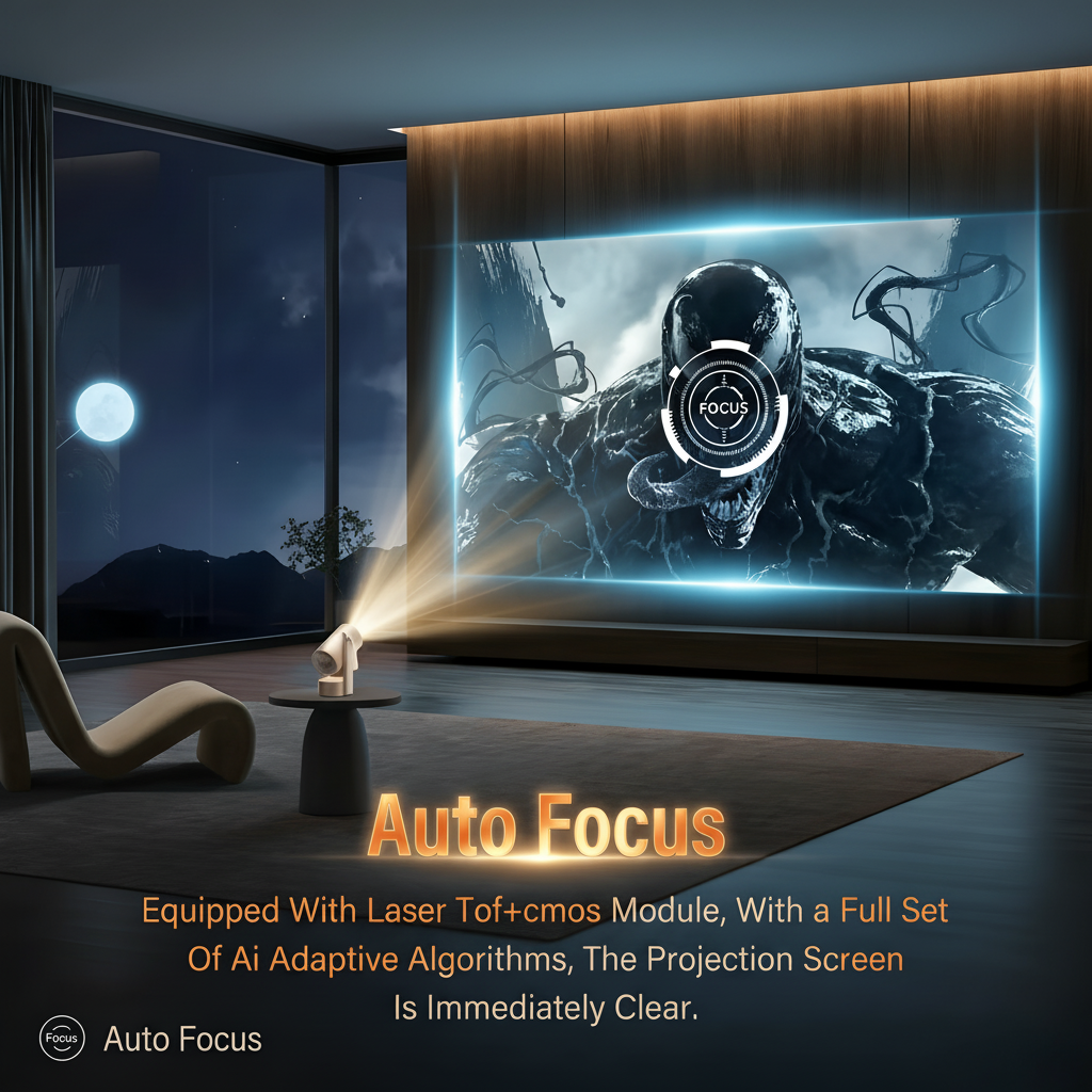 Auto Focus Home Theater con tema neon blu e arancio